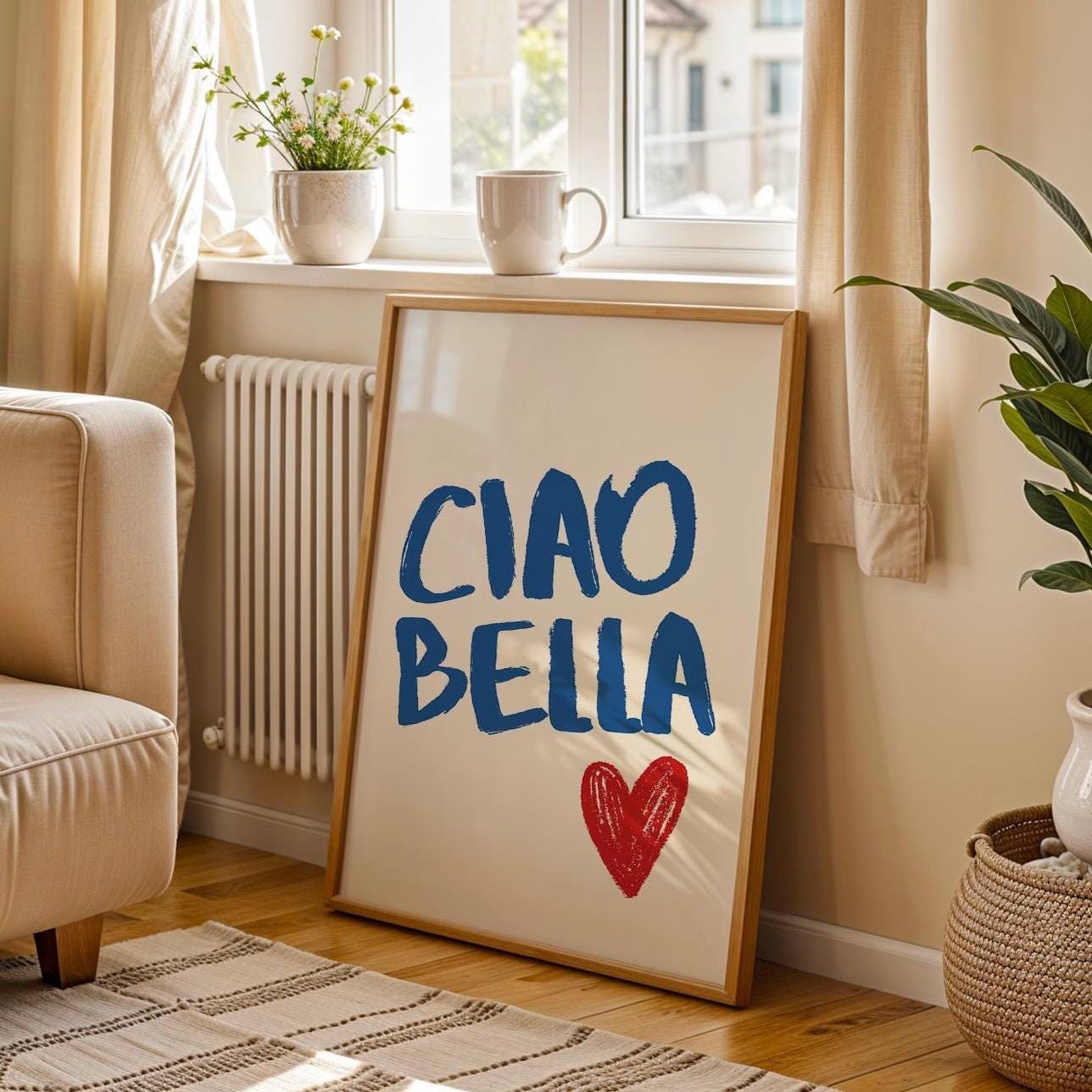 Ciao Bella Print Poster,Retro Style Italian Wall Print Ciao Quote, Typography Poster, Cool Quirky Wall Print