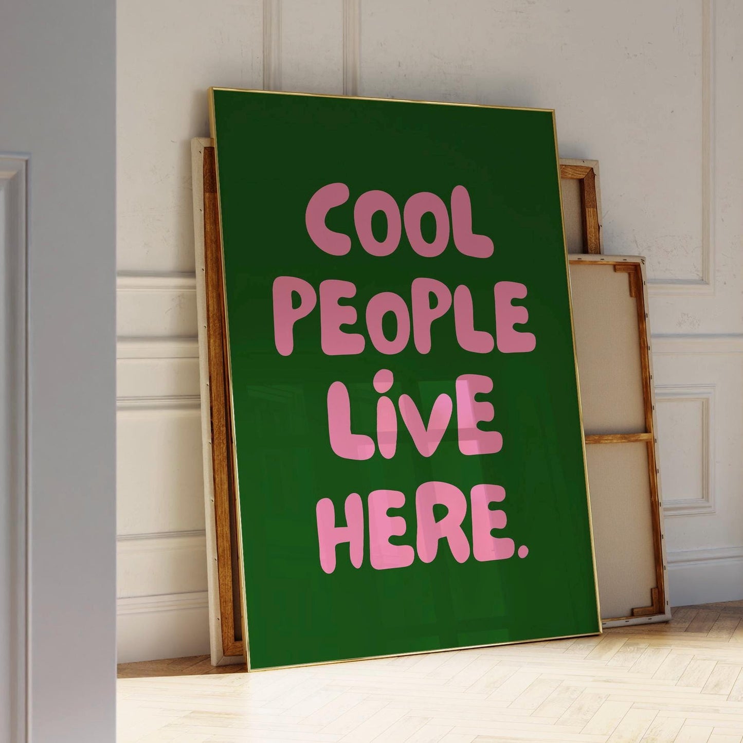 Cool people live here quote poster, green and pink funky cool wall print, dopamine decor, quirky wall art, gift for women, gift for men