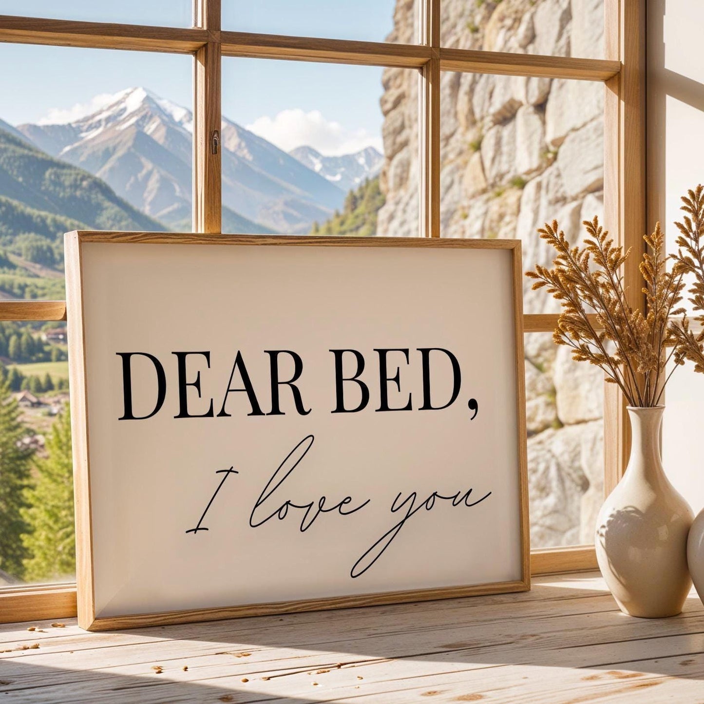 Dear Bed I Love You horizontal Poster, Funny Bedroom Wall Art, Cozy Sleep Decor, Minimalist Black and White Wall Print,Sleep Lovers Wall Art