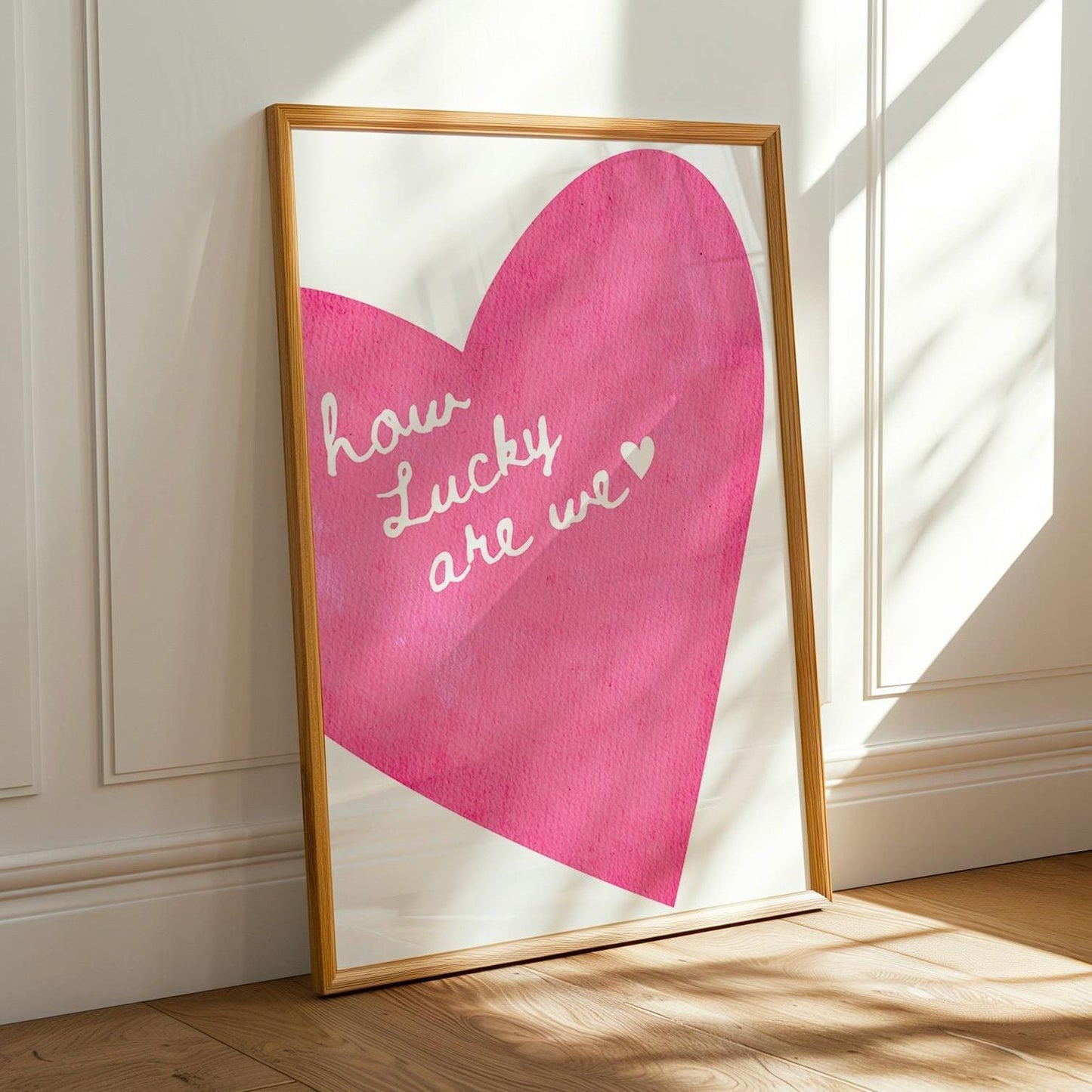 How Lucky Are We Wall Print, Pink Heart Retro Trendy Red Wall Art, Girly Wall Print, Coquette Wall Print Bedroom Wall Art Quote