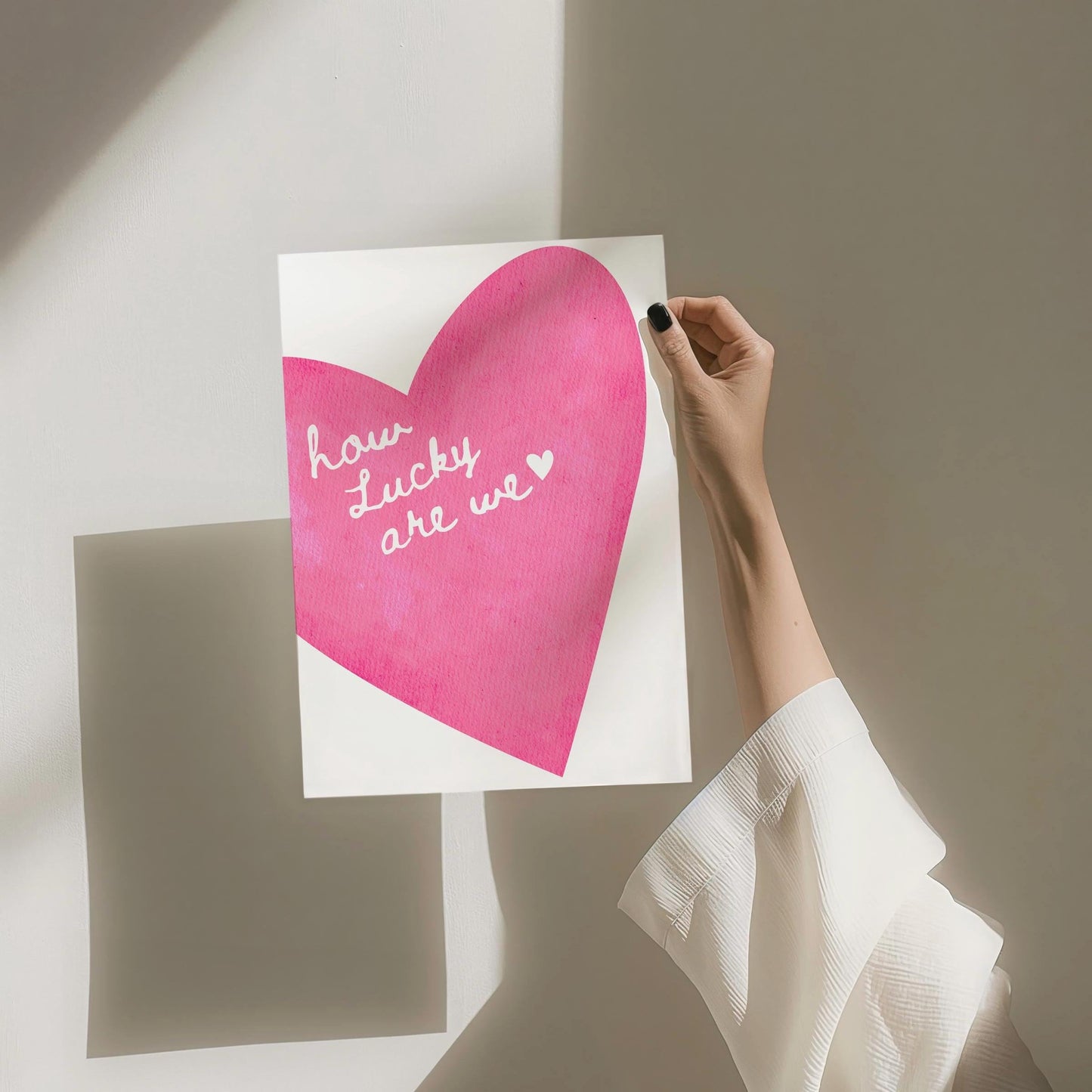 How Lucky Are We Wall Print, Pink Heart Retro Trendy Red Wall Art, Girly Wall Print, Coquette Wall Print Bedroom Wall Art Quote