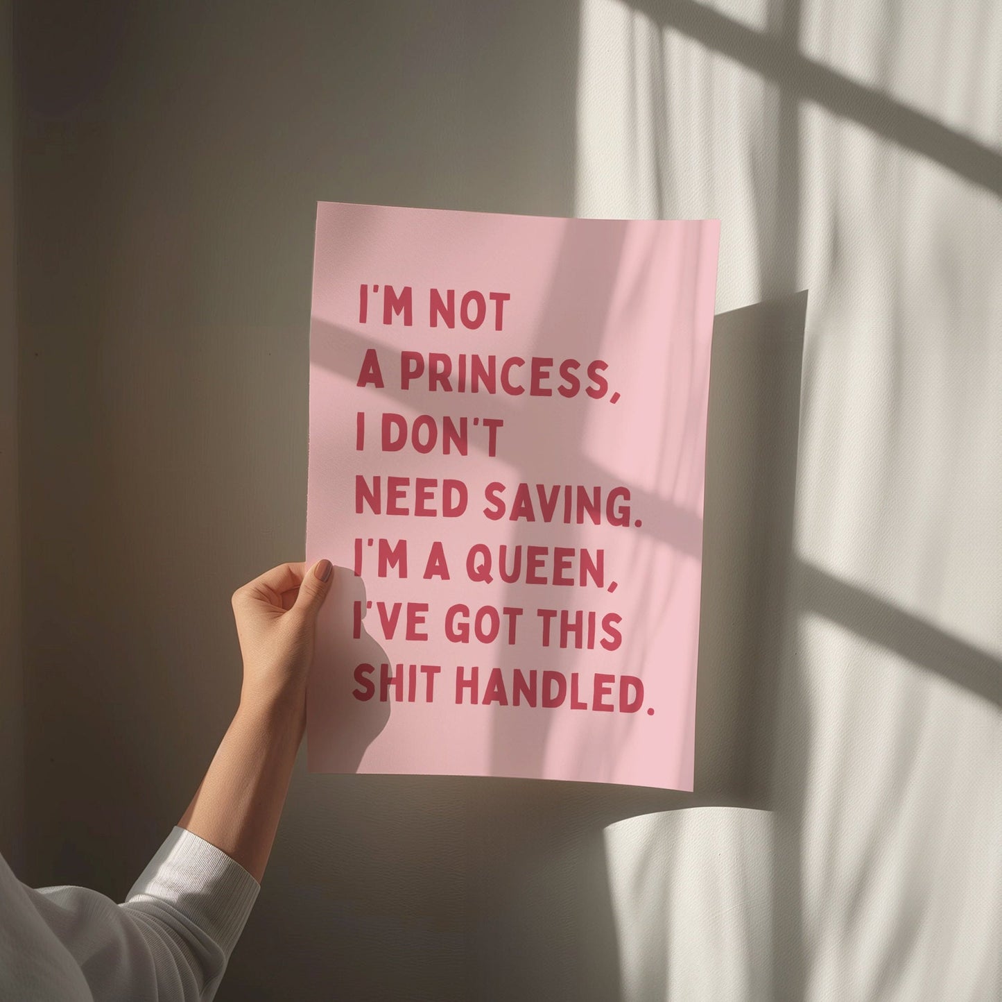 I'm No A Princess, I'm A Queen, Unframed Card Art Print, Funny Quote Print, Preppy Pink Wall Decor