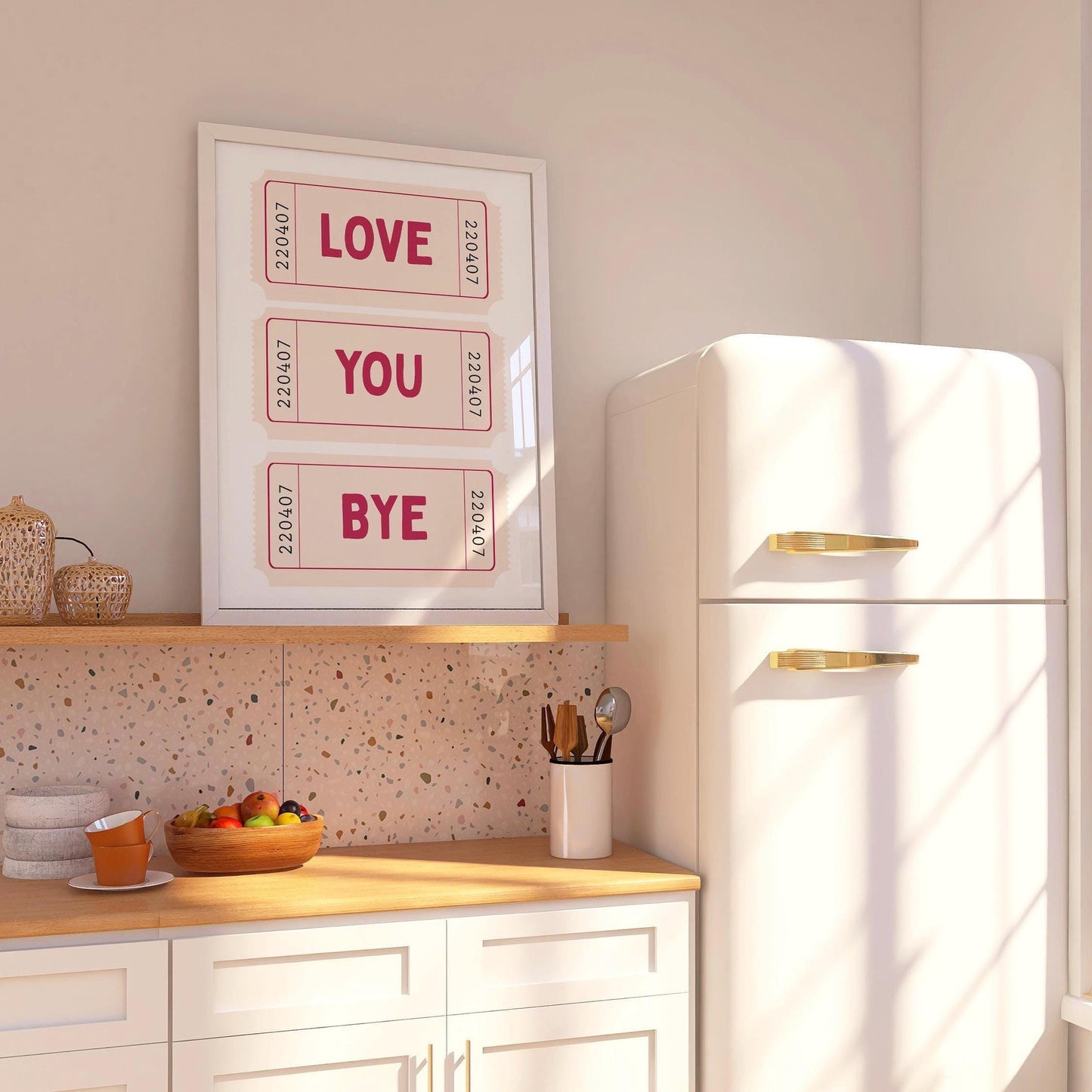 Love you bye ticket Print Poster, Trendy Love Print, girly Wall Art, cool wall print, Retro quirky wall art, Girls Bedroom Poster
