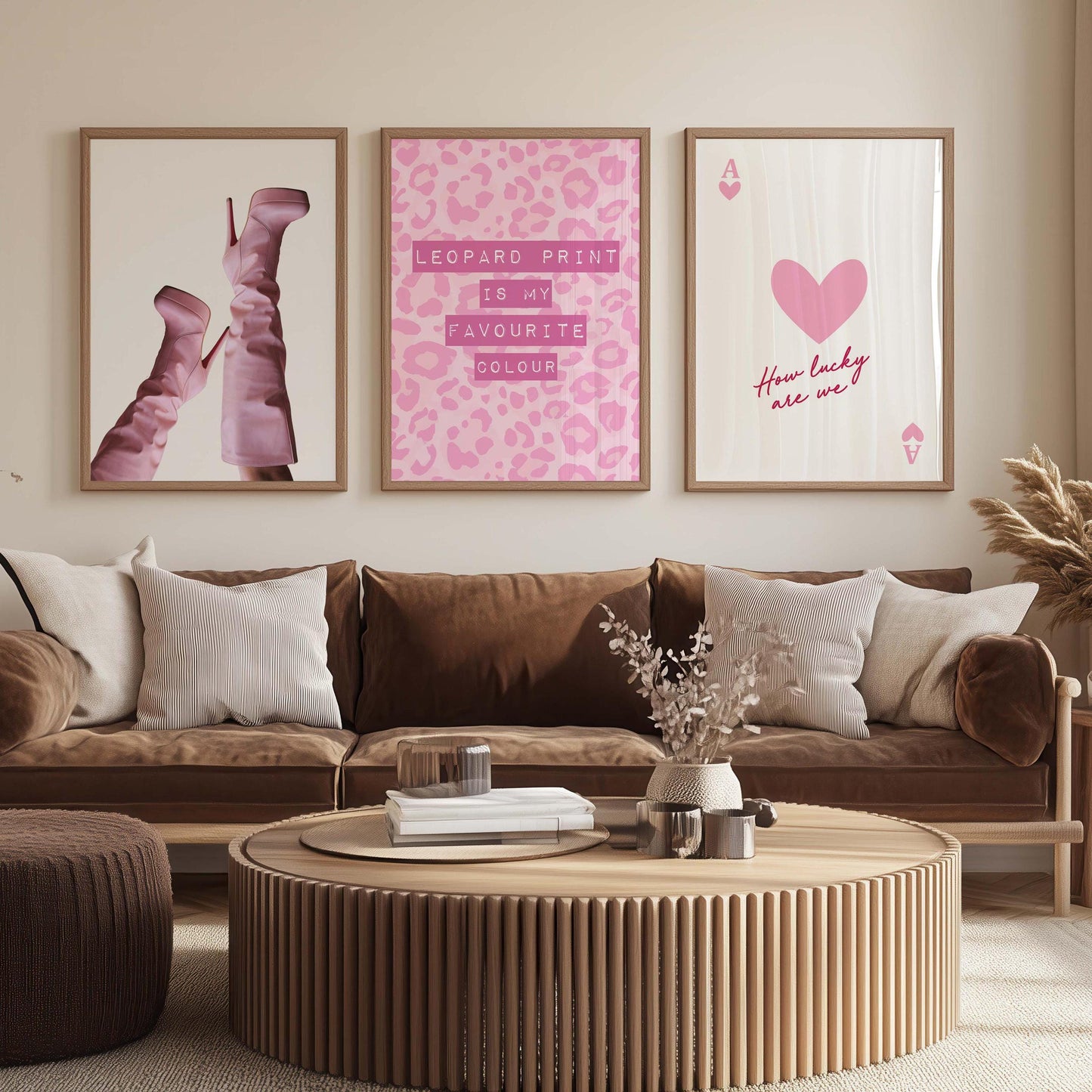 Set of 3 Prints Pink Leopard Print Lucky Ace of Hearts Playing Card Pink Stiletto Heels