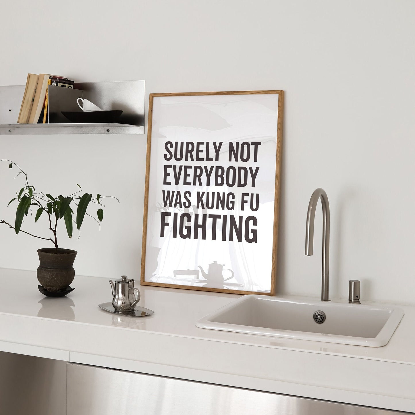 Surely Not Everybody was Kung Fu Fighting, Wall Print, Unframed Card Art Print, Funny Wall Decor, White and Black