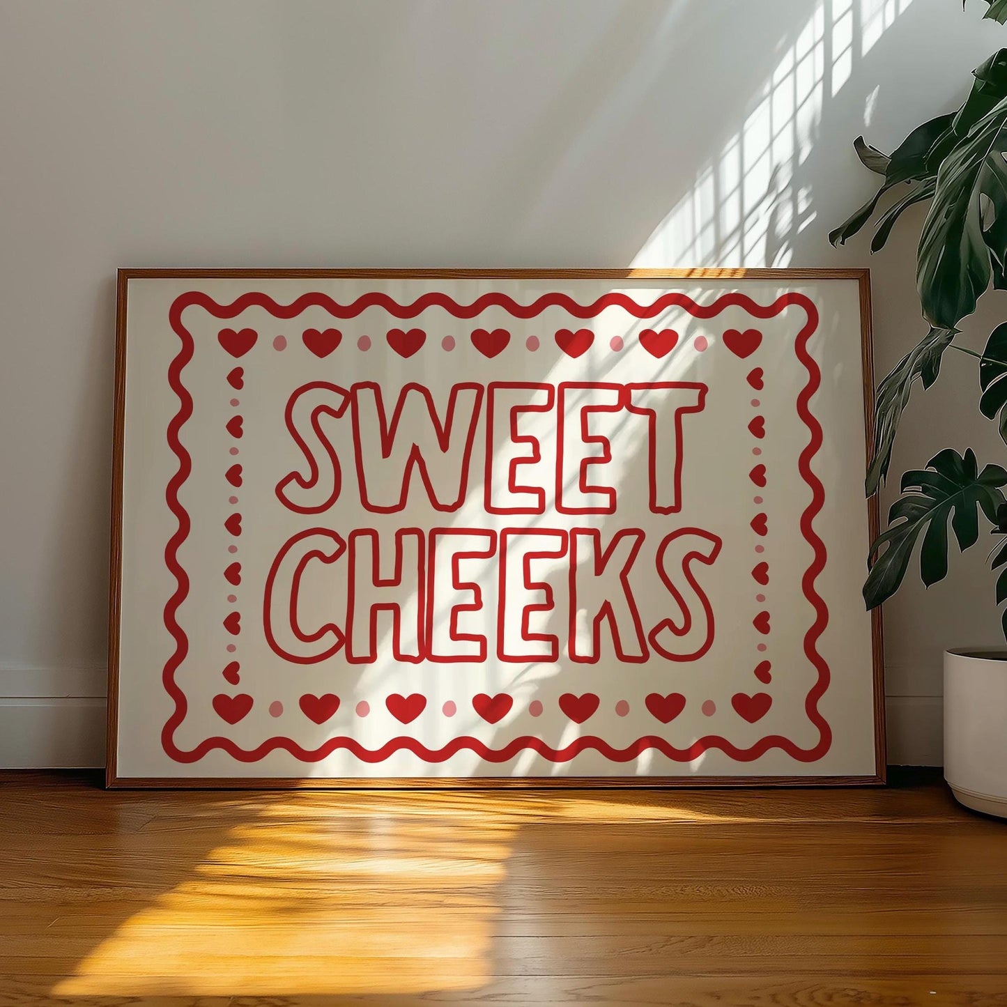 Sweet Cheeks Horizontal Wall Art Print, Girly Red Aesthetic Poster, Cute Funny Quote Print, Trending Bedroom Decor, Playful Sassy Wall Art