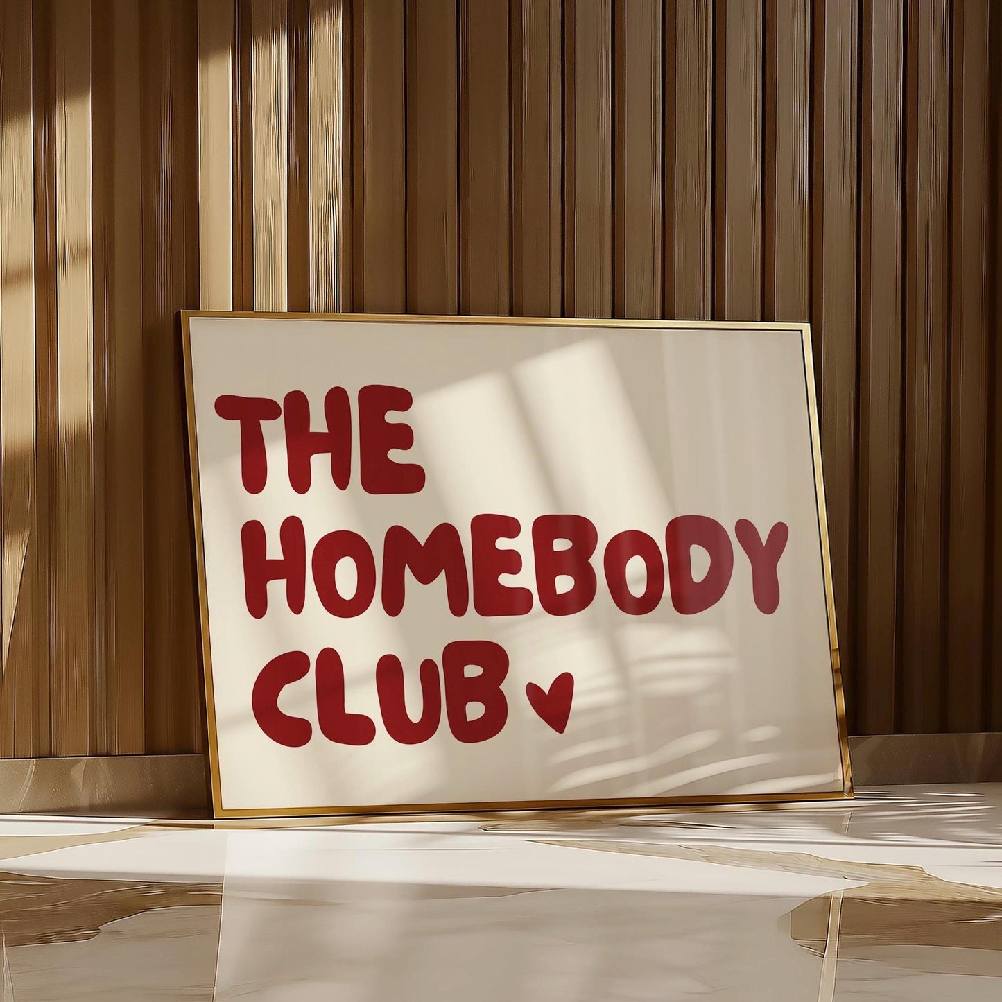The home body club horizontal poster, funny wall art print, minimalist red and beige wall print, heart poster