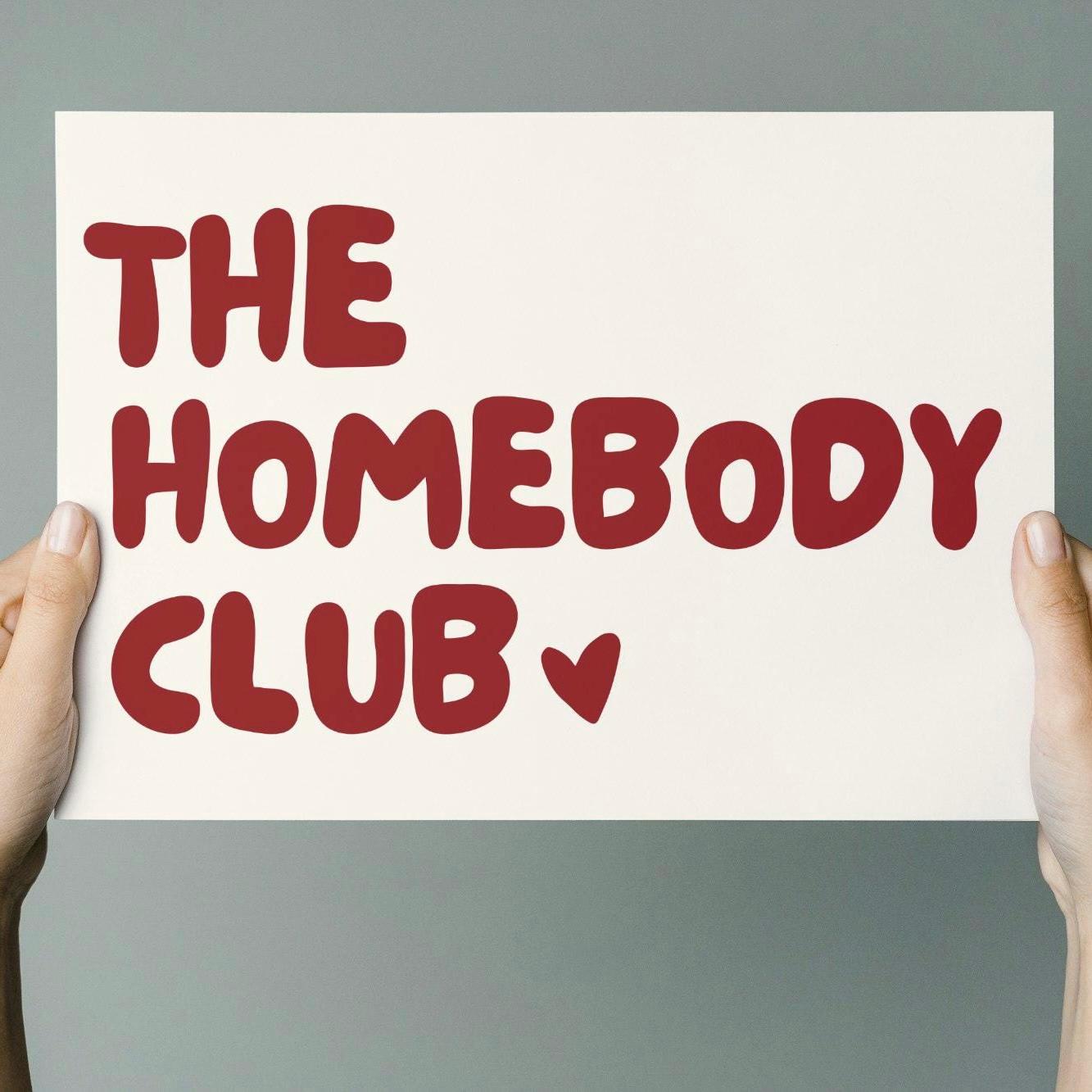 The home body club horizontal poster, funny wall art print, minimalist red and beige wall print, heart poster