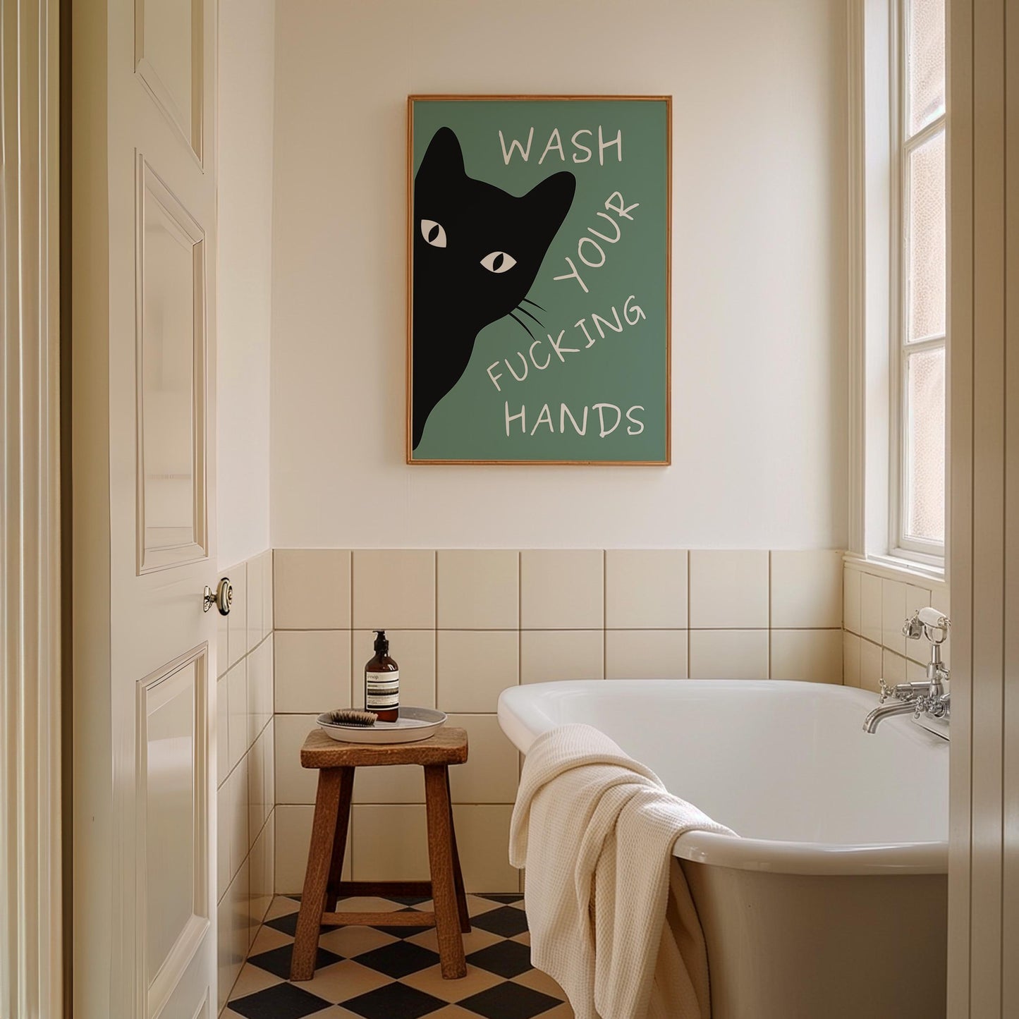 Wash Your Fucking Hands Funny Bathroom Wall Art, Funny Cat Art, Wash Your Hands Sign, Rude Bathroom Print, Toilet Humor Poster