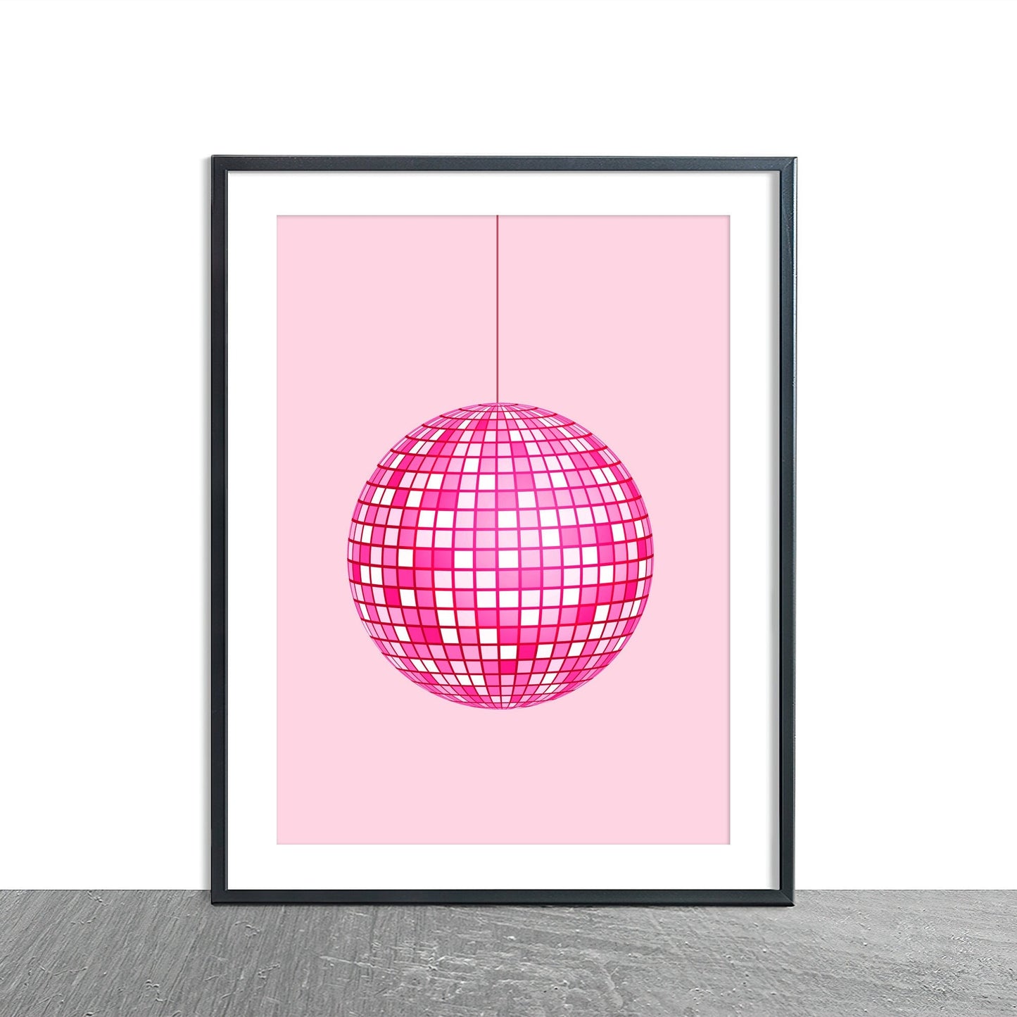 Pink Disco Ball Wall Print, Unframed Card Art Print, Trendy Retro Wall Decor, Girls Room Decor, Pink Aesthetic Home Decor