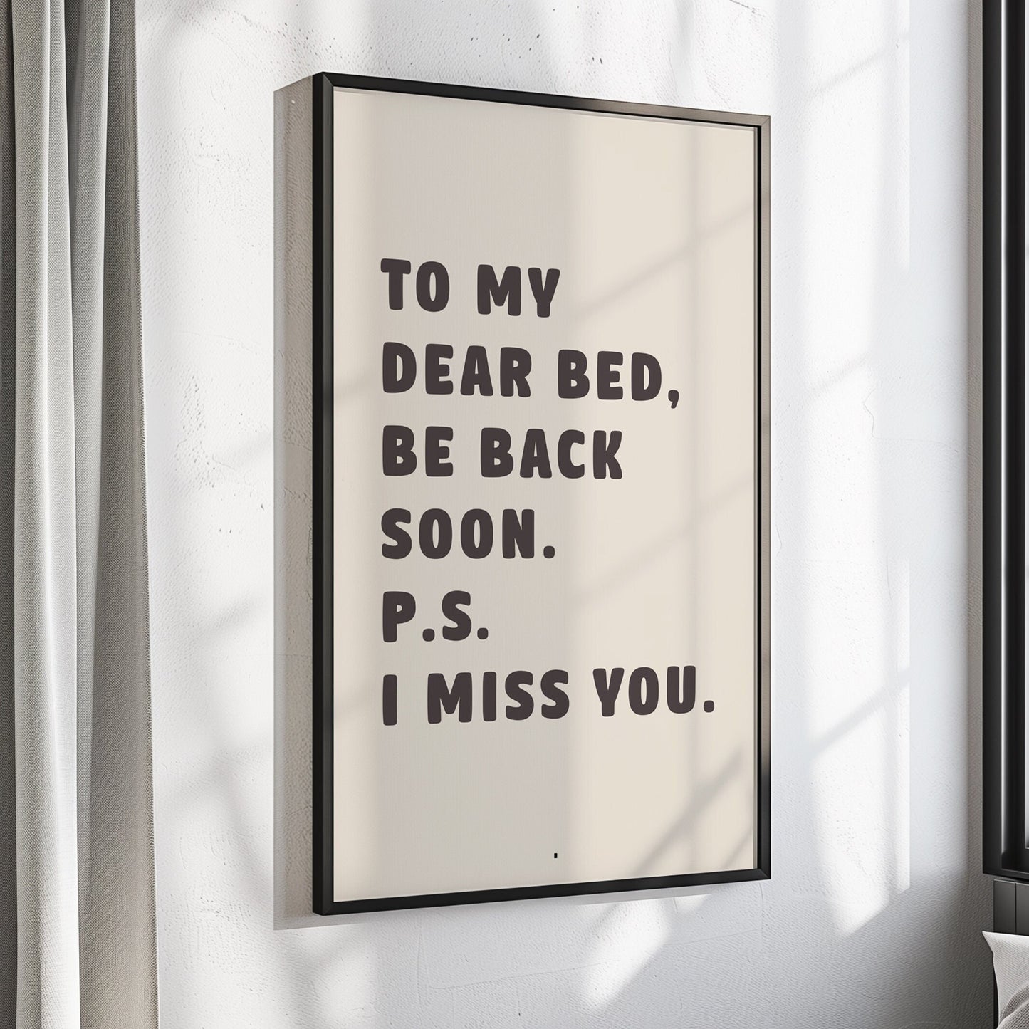 Funny Bed Wall Print, Unframed Card Art Print, Bedroom Wall Decor