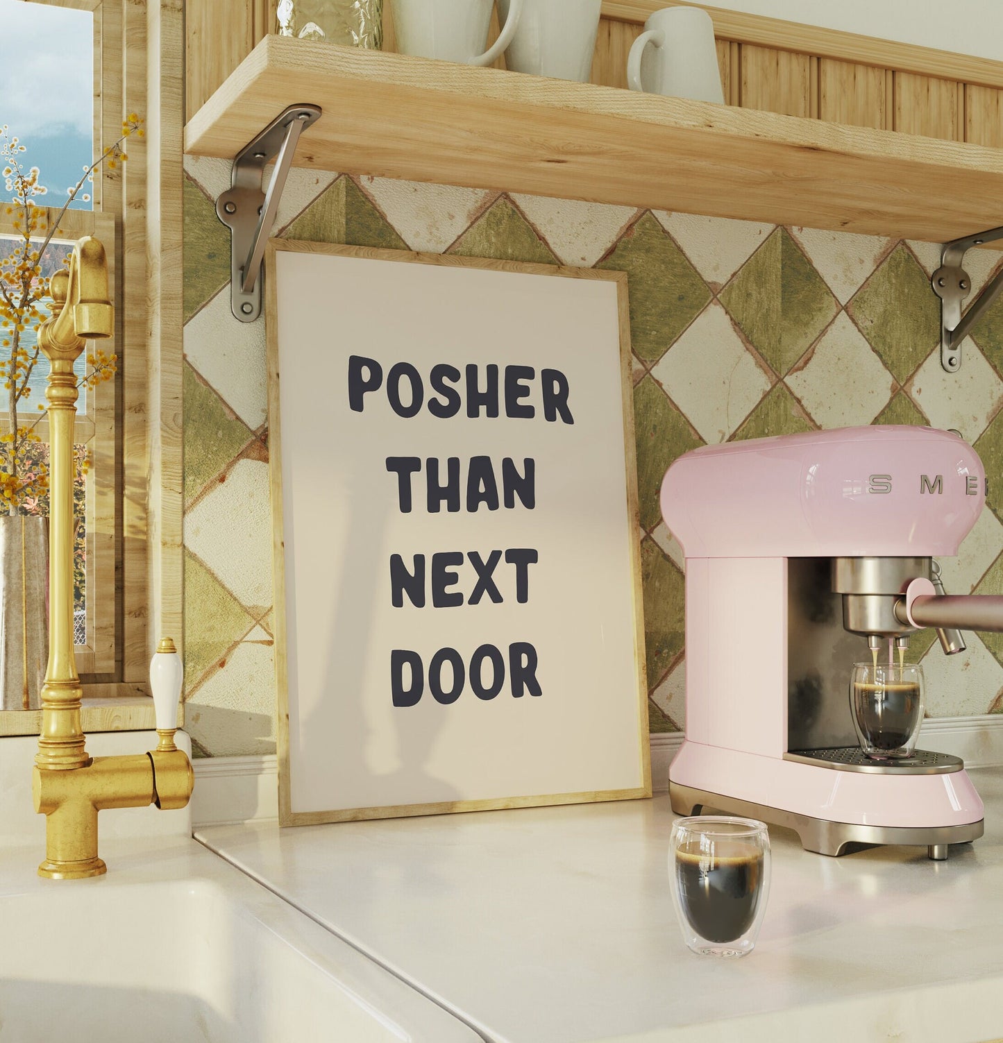 Posher Than Next Door, Wall Print, Unframed Card Art Print, Funny Home Wall Decor