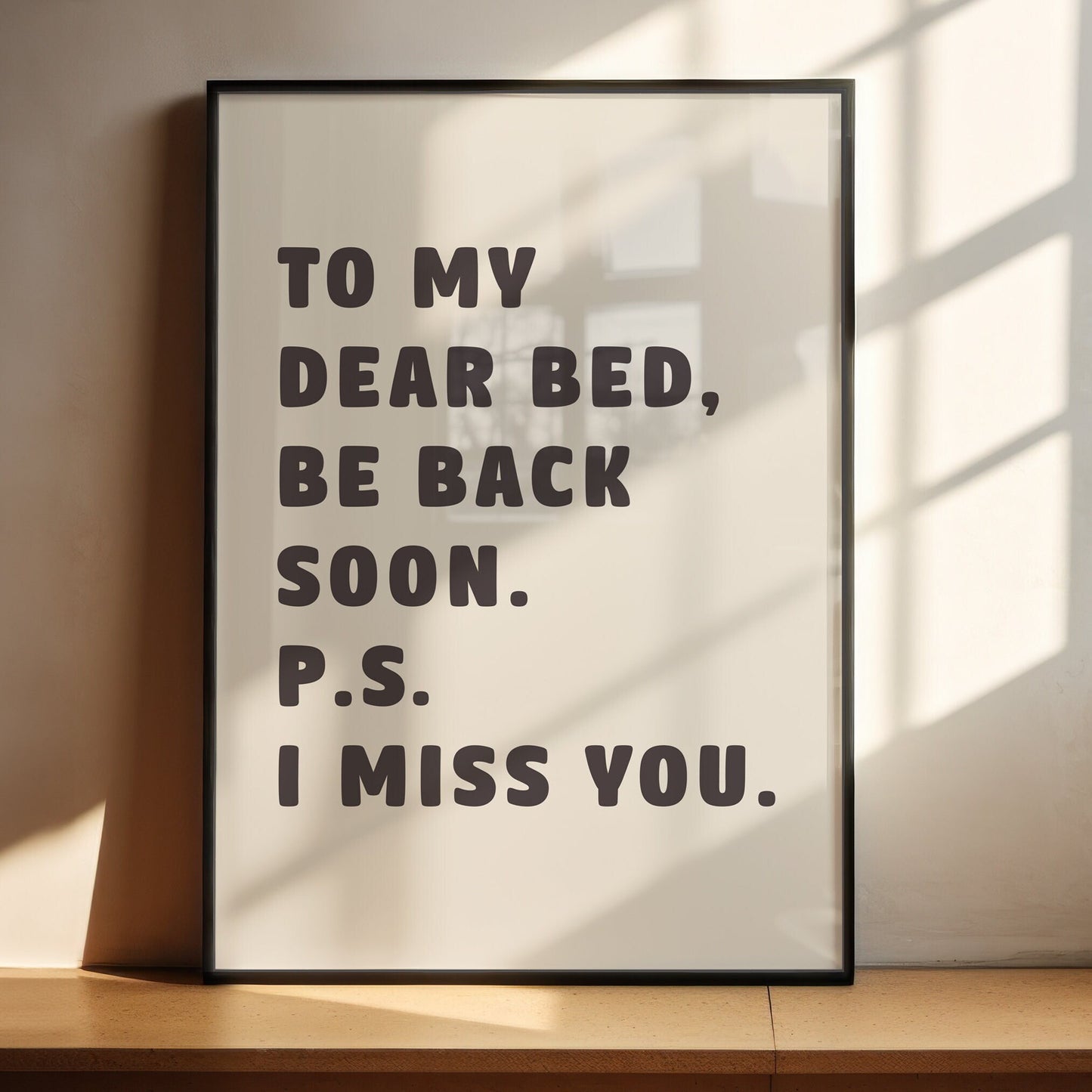 Funny Bed Wall Print, Unframed Card Art Print, Bedroom Wall Decor