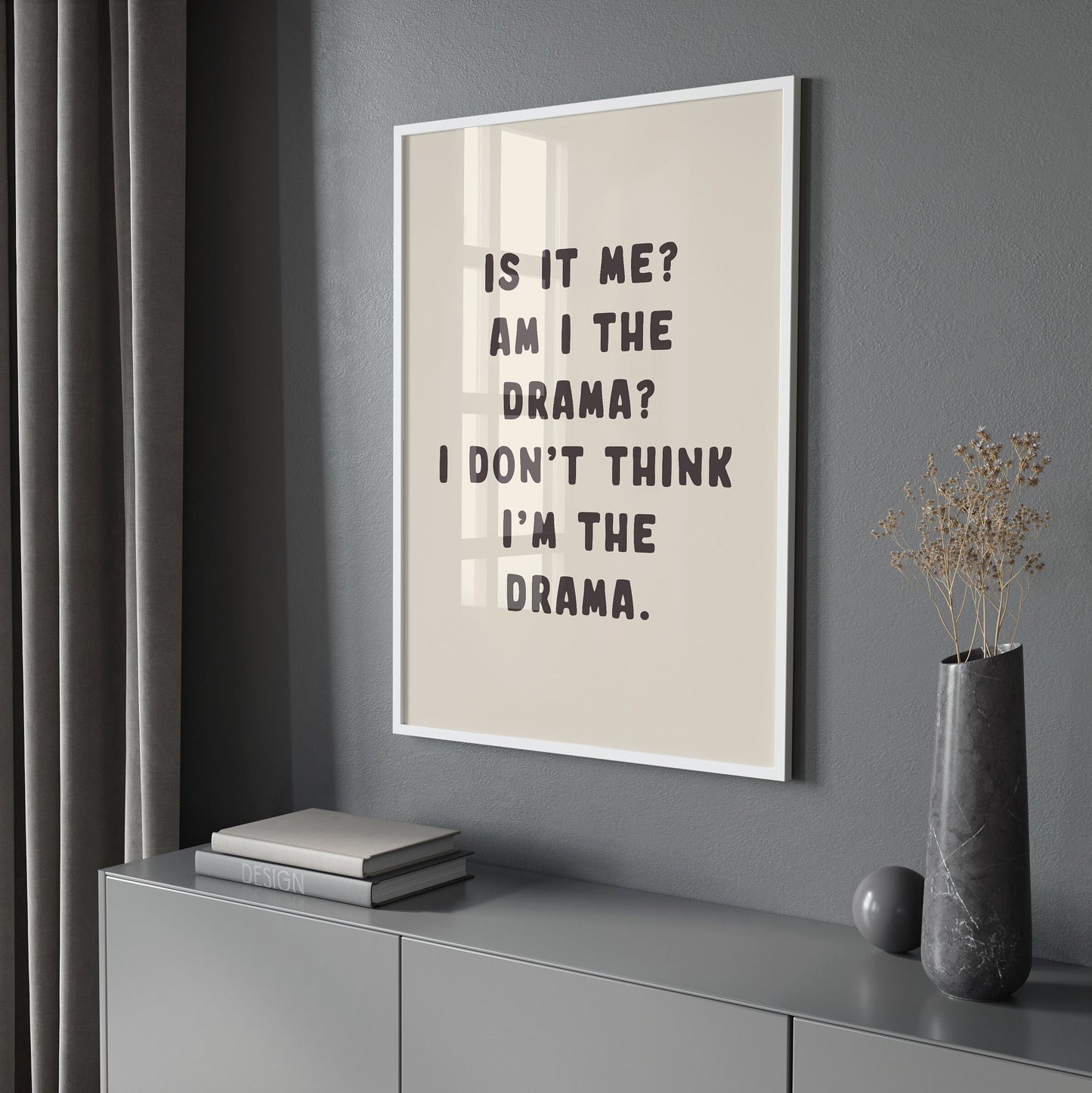 Am I The Drama, Wall Print, Unframed Card Art Print, Cream and Black