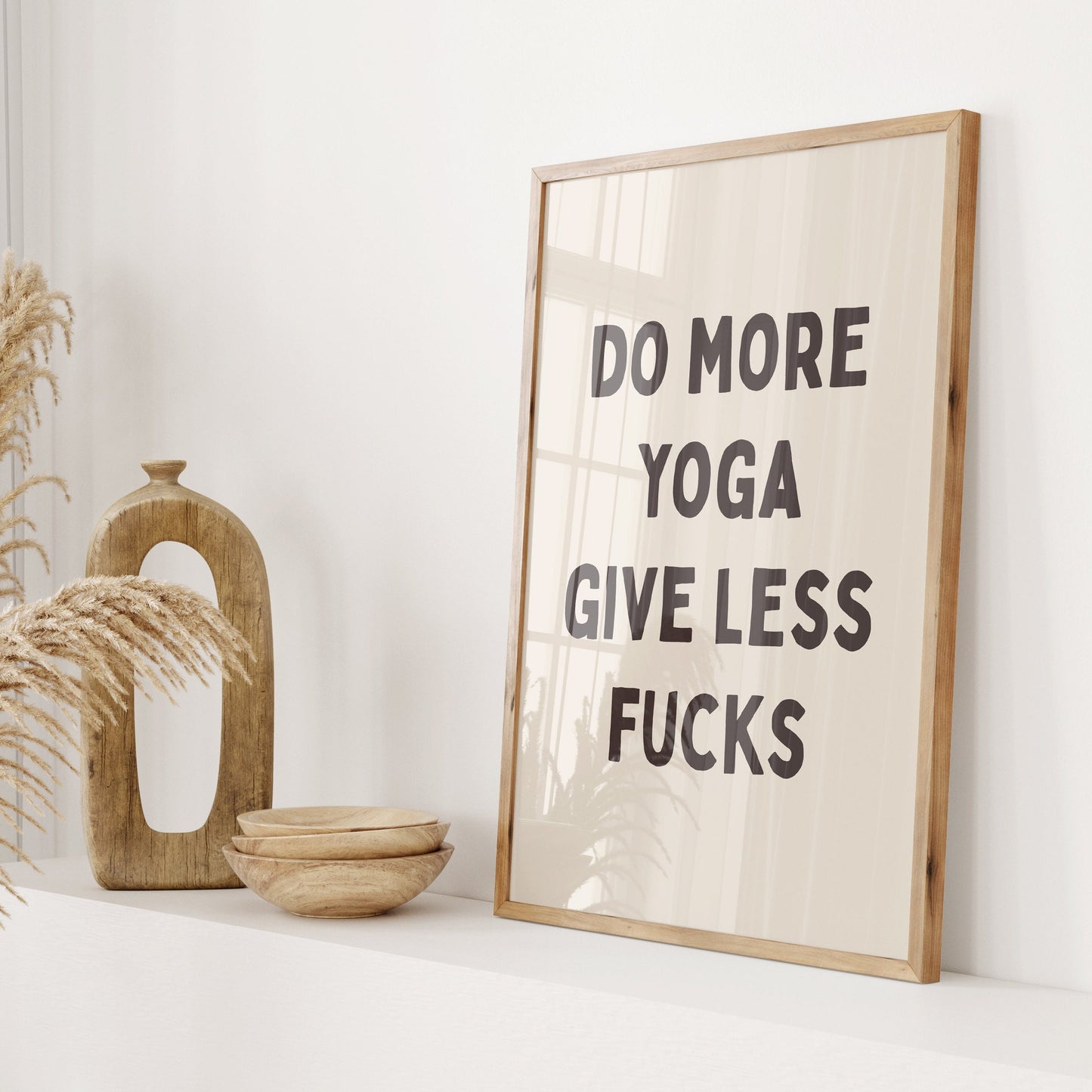 Do More Yoga Give Less Fucks, Unframed Card Art Print, Funny Wall Decor, Cream and Black