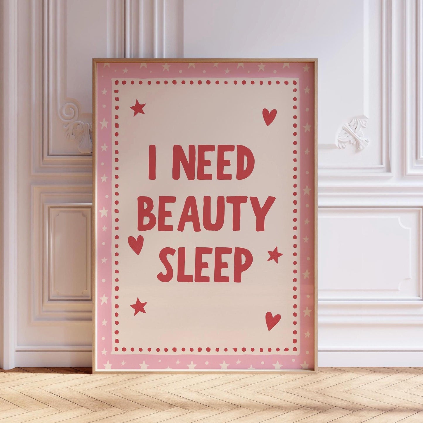 I Need Beauty Sleep Wall Art, Pink Girly Bedroom Print, Cute Aesthetic Quote Poster, Teen Girl Room Decor, Sleep Lover Gift, Above Bed Art