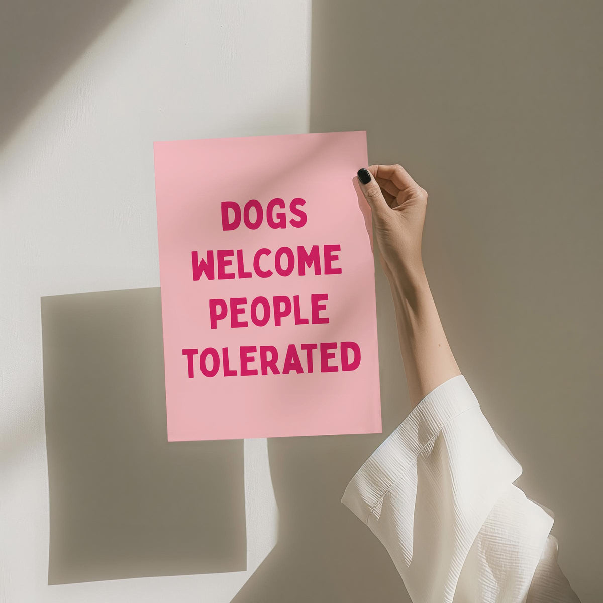 Dogs Welcome People Tolerated Art Print Pink Wall Decor