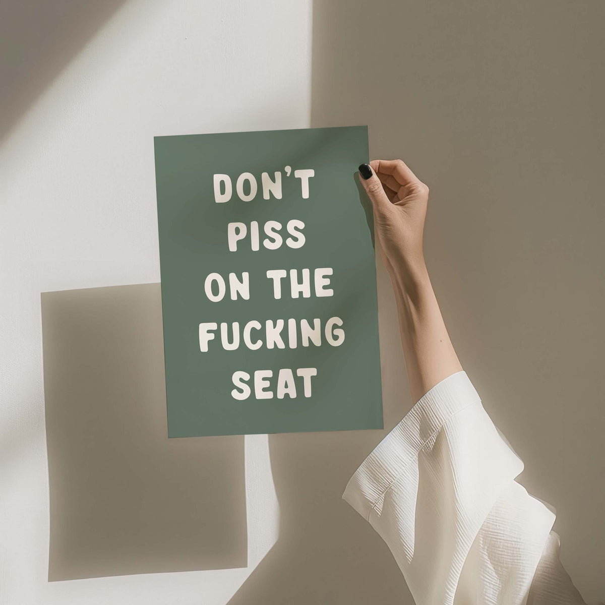 dont piss on the seat green and cream bathroom wall art print