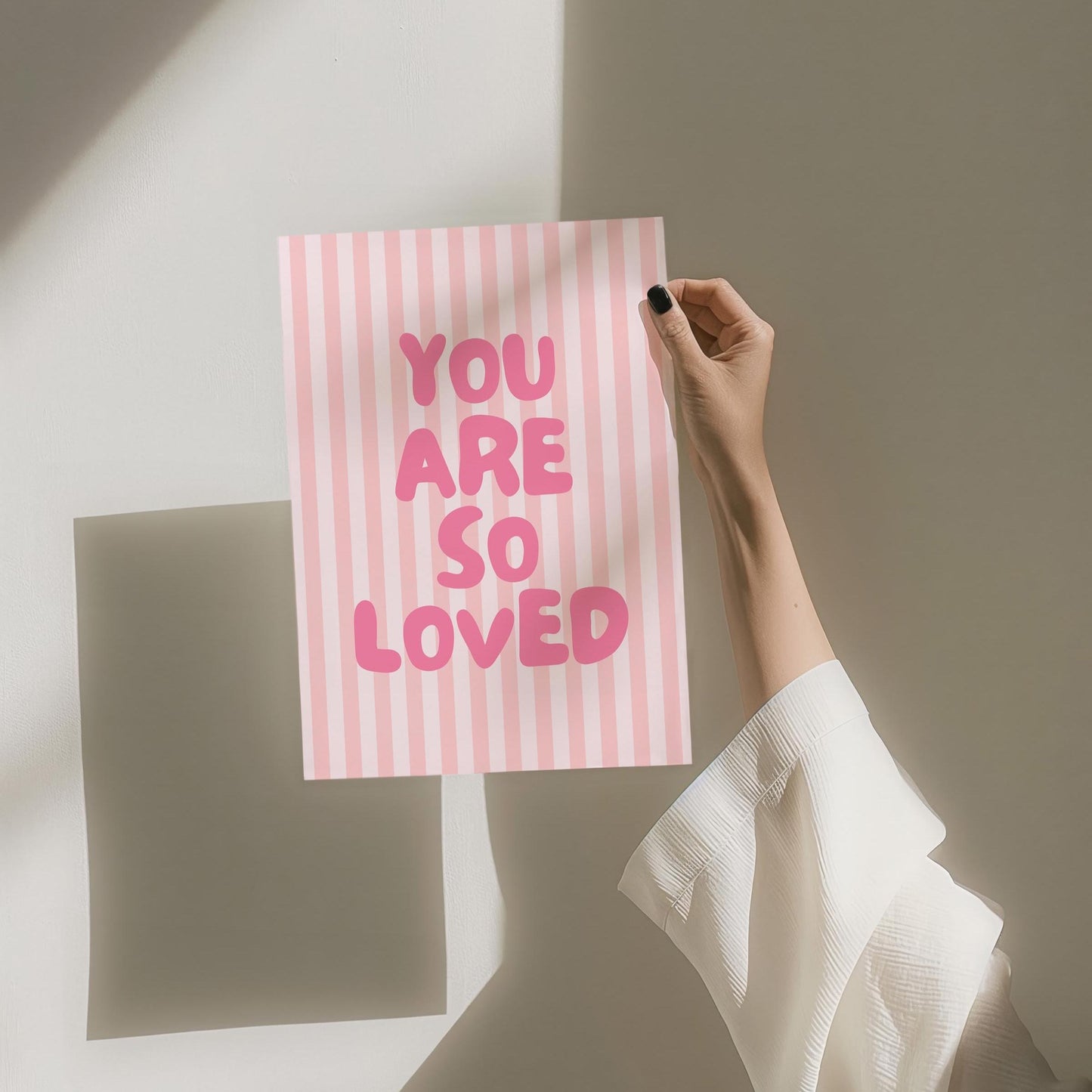 You Are So Loved Print Pink and White Striped Wall Decor
