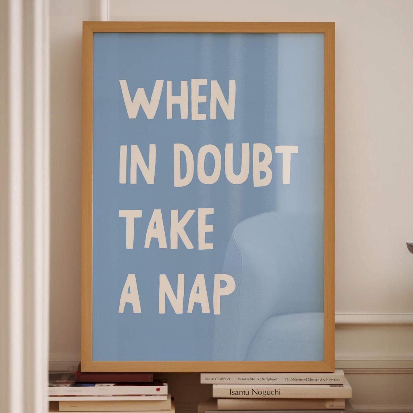 When In Doubt Take A Nap Art Print Light Blue and White