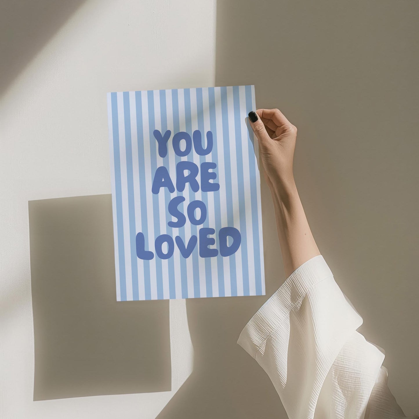 You Are So Loved Art Print Light Blue Striped Wall Decor
