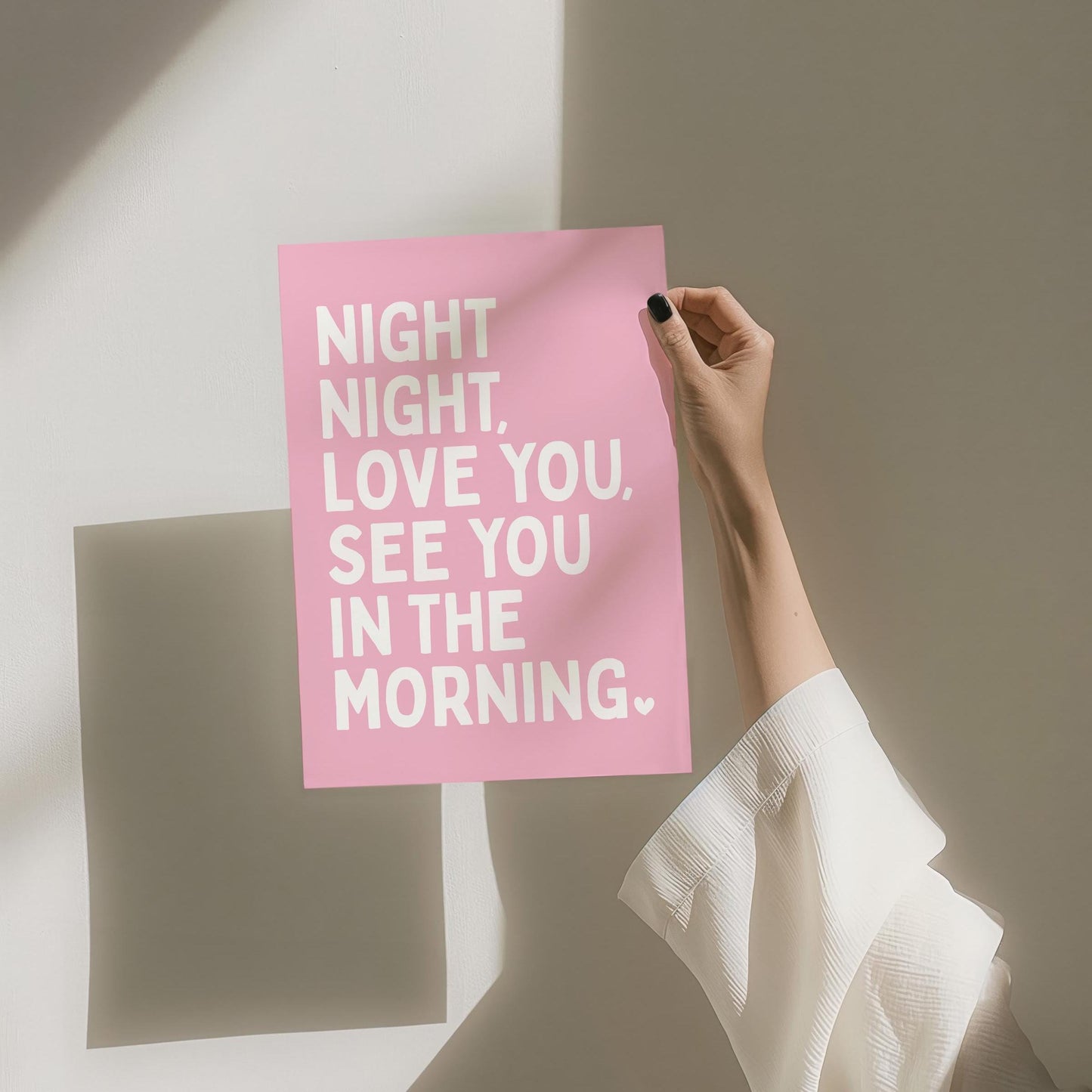 Night Night Love You See You In The Morning Art Print Pink and White Wall Decor