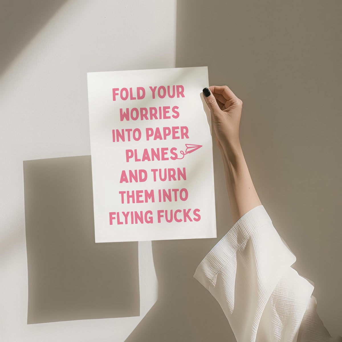 Fold Your Worries Into Paper Planes and Turn Them Into Flying Fucks Art Print Pink and White