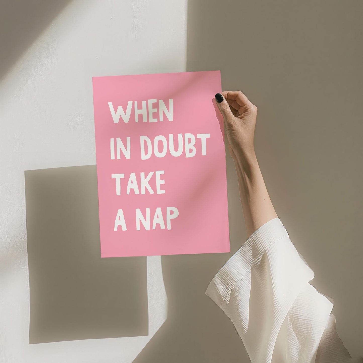 When In Doubt Take A Nap Art Print Funny Bedroom Wall Decor Above Bed Print Pink and White