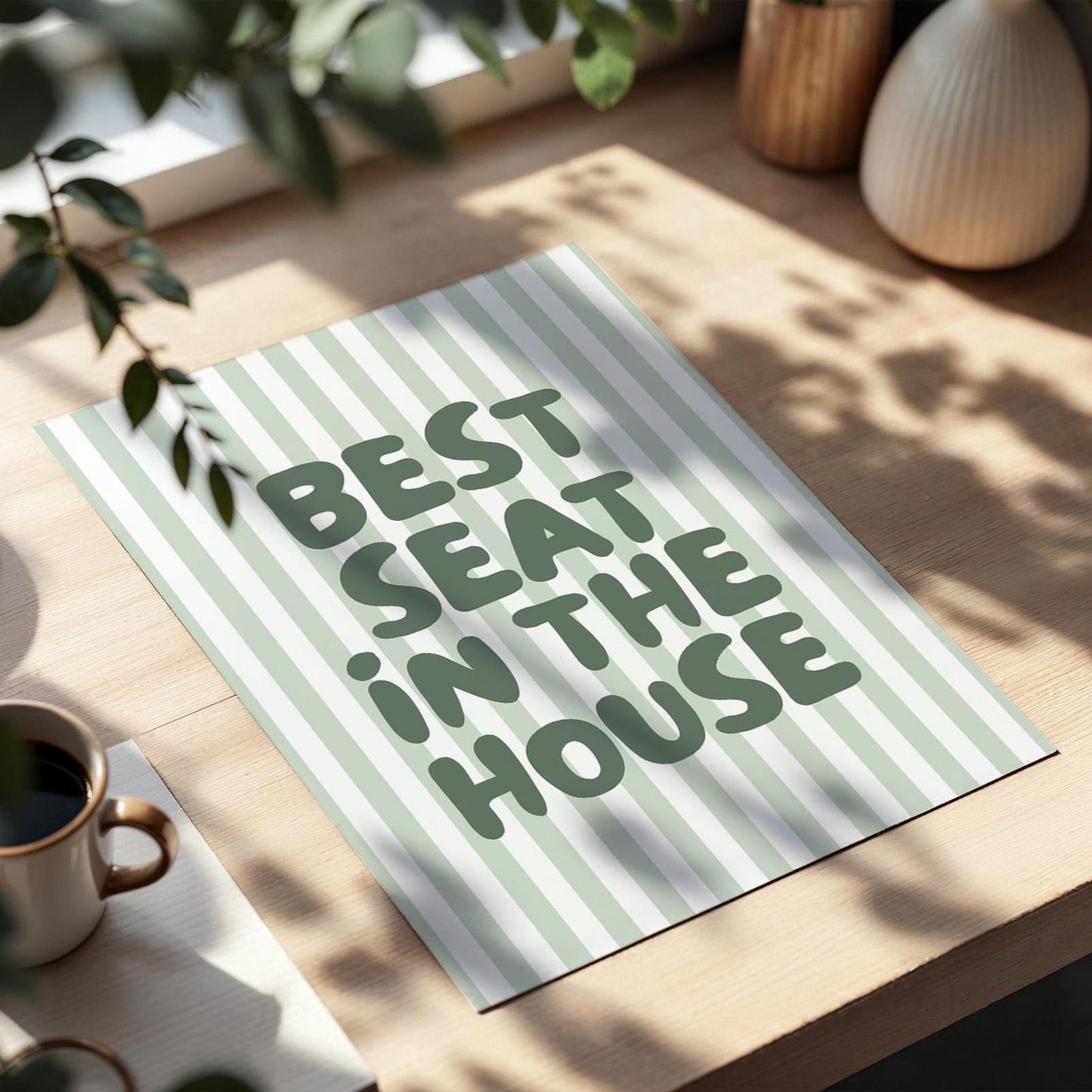 Best Seat In The House Art Print Green Striped Bathroom Wall Decor