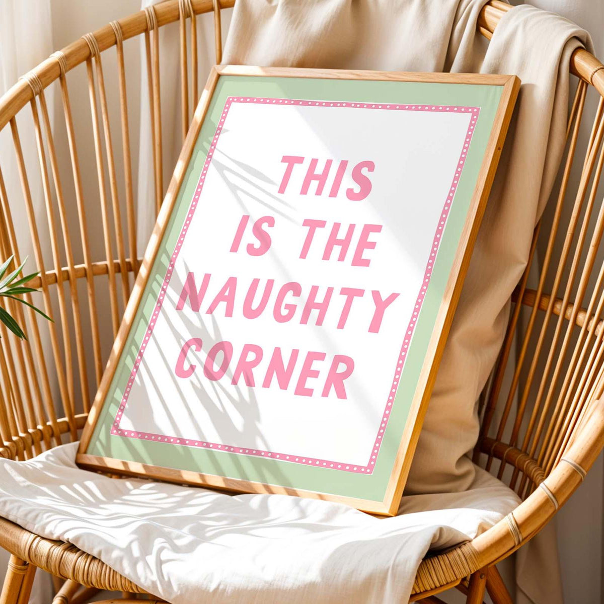 Naughty Corner Art Print Green and Pink Wall Decor