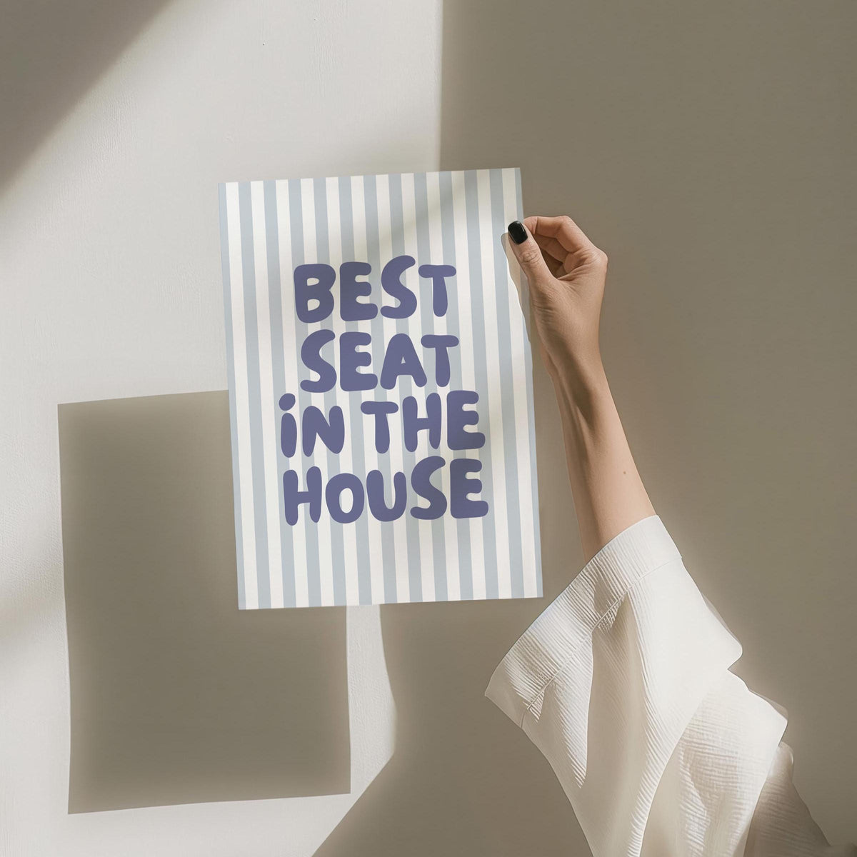 Best Seat In The House Art Print Blue and White Stripey Bathroom Decor