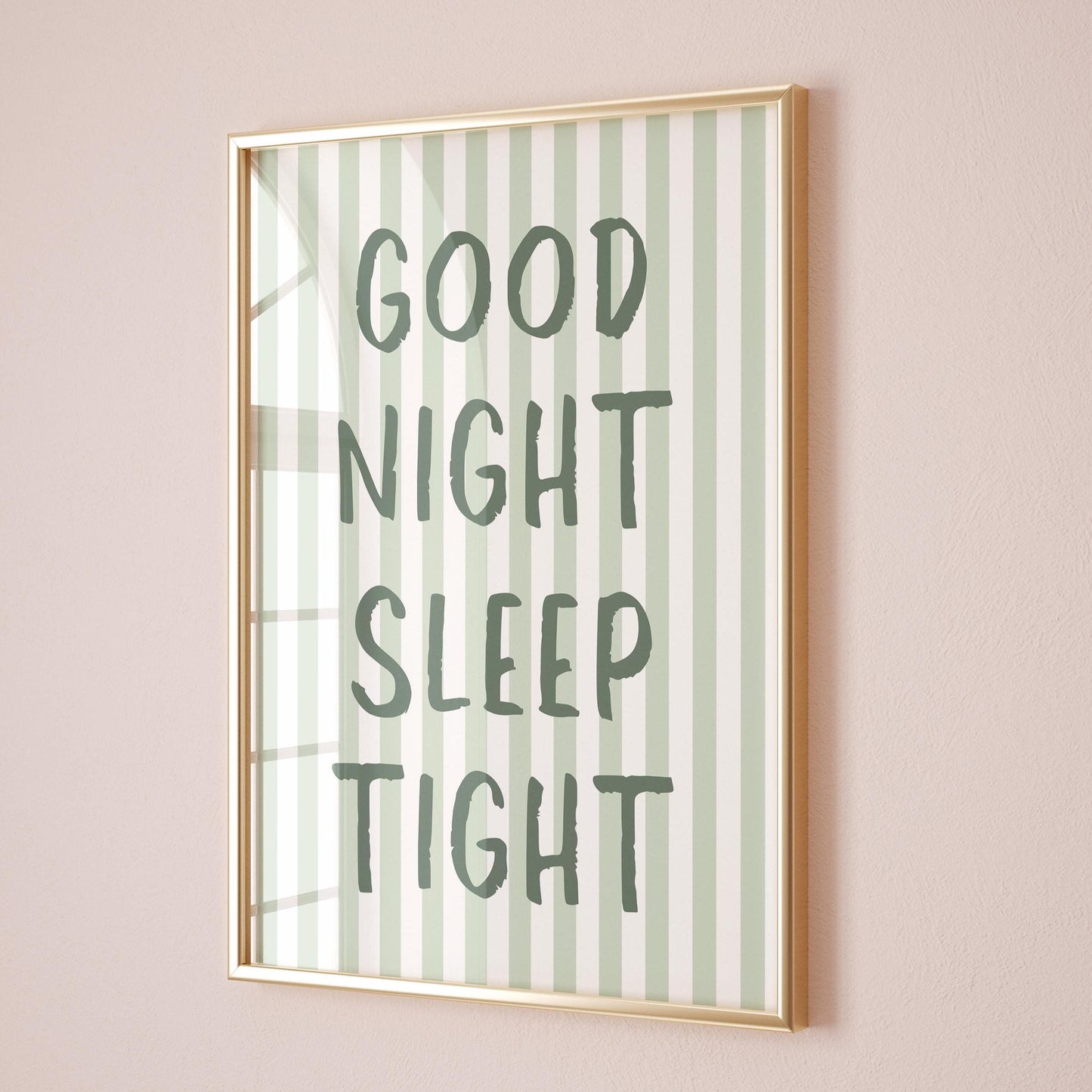 Good Night Sleep Tight Art Print Green Striped Wall Decor
