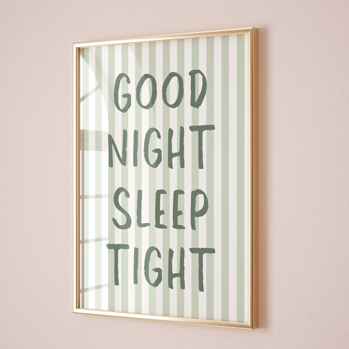 Good Night Sleep Tight Art Print Green Striped Wall Decor