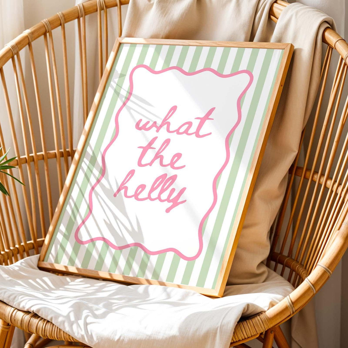 What The Helly Art Print Green Stripes Pink Wall Decor