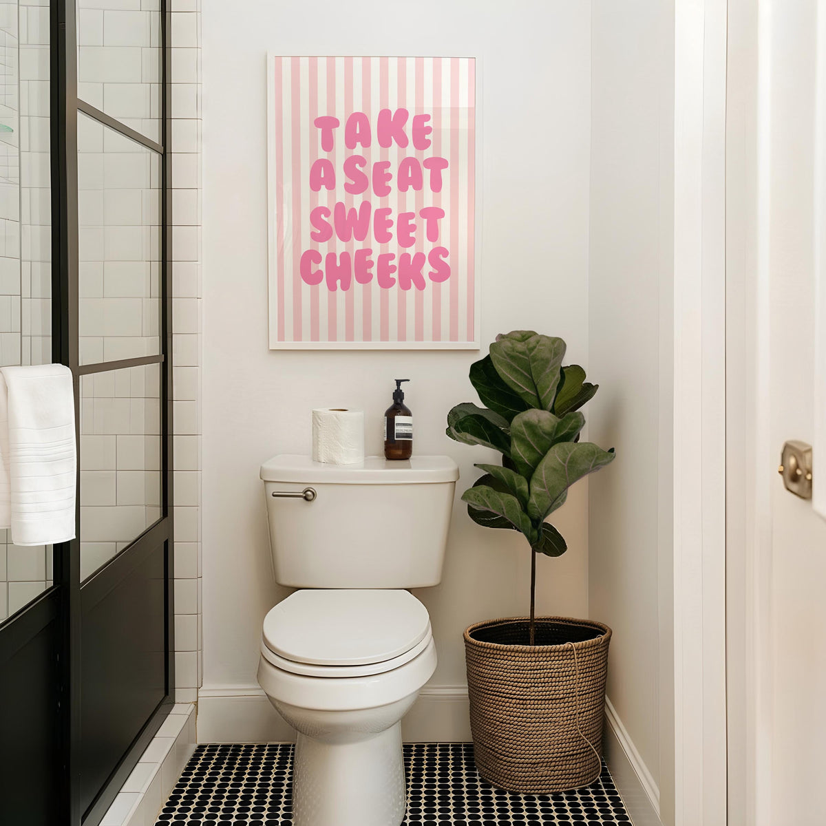 Take a Seat Sweet Cheeks Art Print Pink Stripes Wall Decor