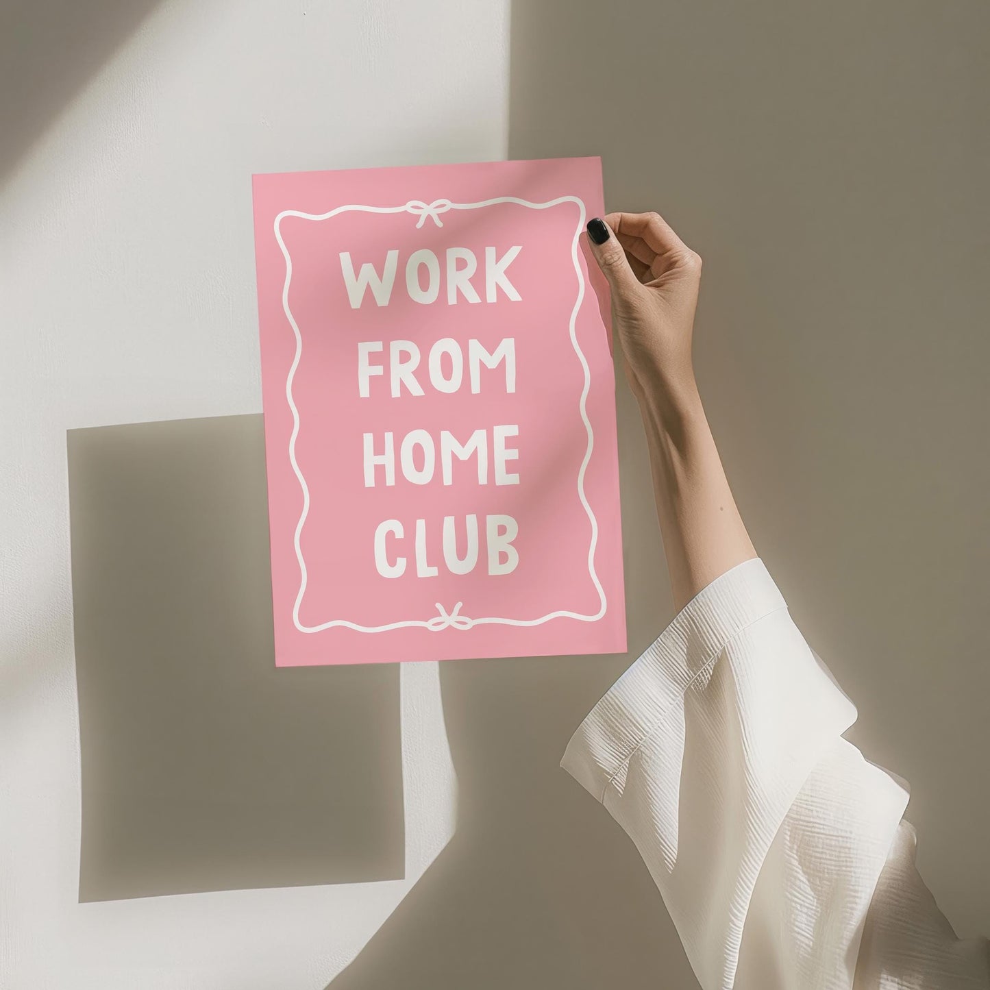 Work From Home Club Art Print Pink and White Wall Decor