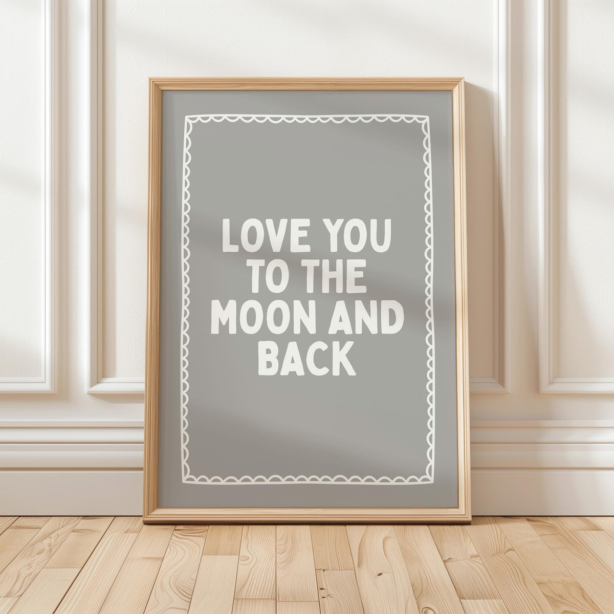 Love You To The Moon And Back Art Print, Cute Bedroom Wall Print, Kids Room Decor, Above Bed Poster, Grey Decor