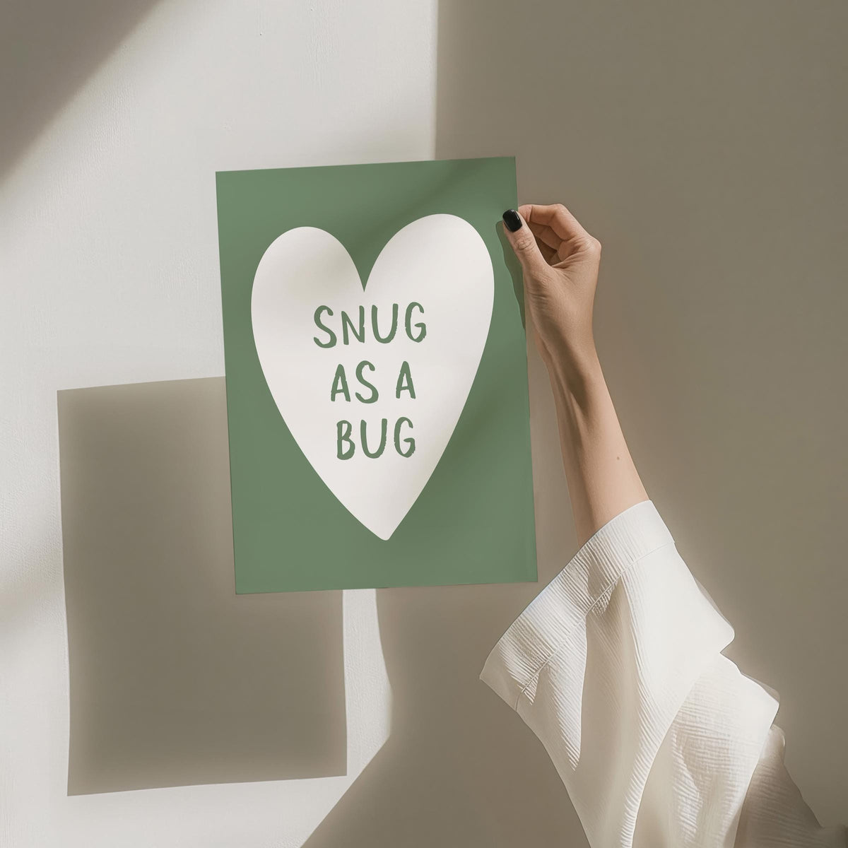 Snug As A Bug Art Print, Green Bedroom Wall Art, Above Bed Poster