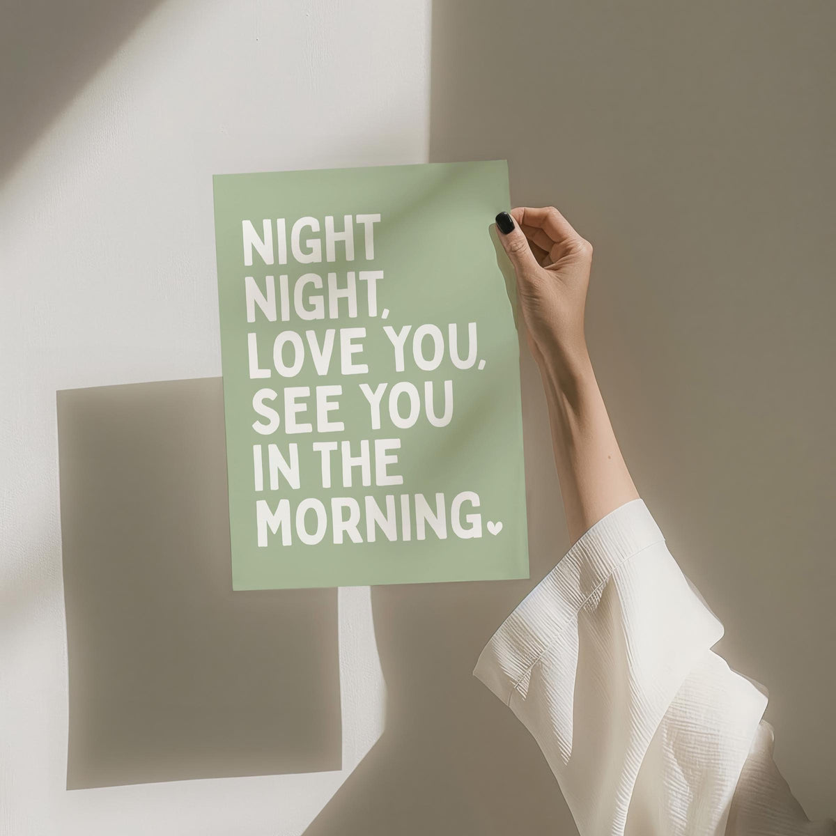 Night Night, Love You See You In The Morning Art Print, Kids Bedroom Poster, Nursery Wall Art, Above Bed Wall Print, Sage Green Decor