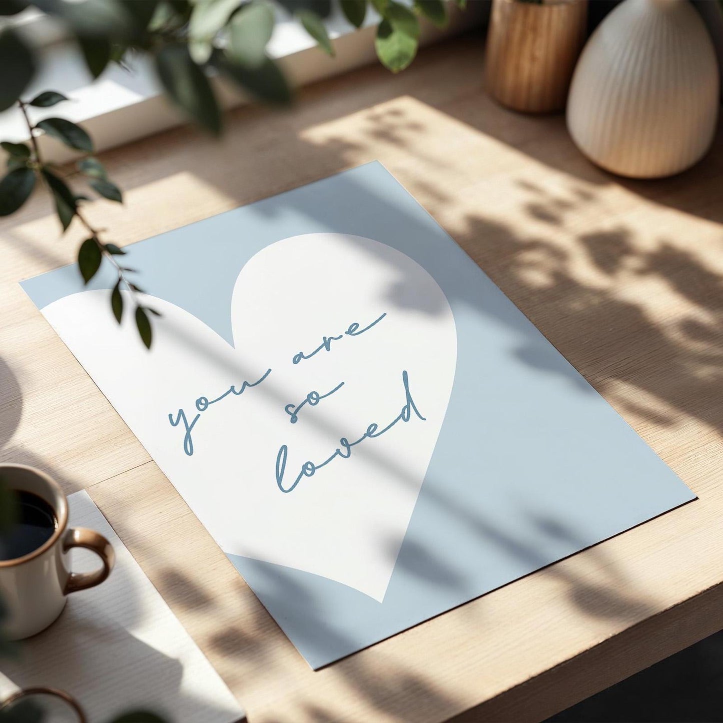 You Are So Loved Art Print, Cute Room Wall Art, Light Blue Bedroom Decor