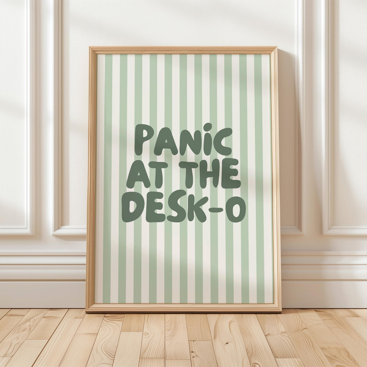 Panic At The Desk-O Art Print, Funny Office Poster, Work From Home Wall Art, Green Striped Decor
