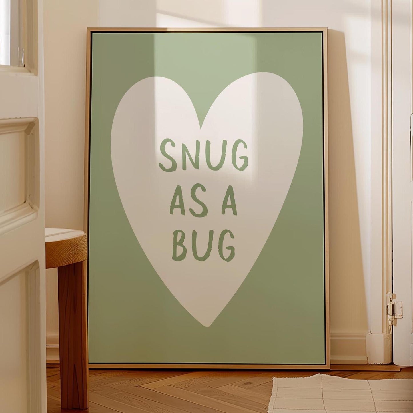 Snug As A Bug Art Print, Sage Green Bedroom Wall Art, Above Bed Poster