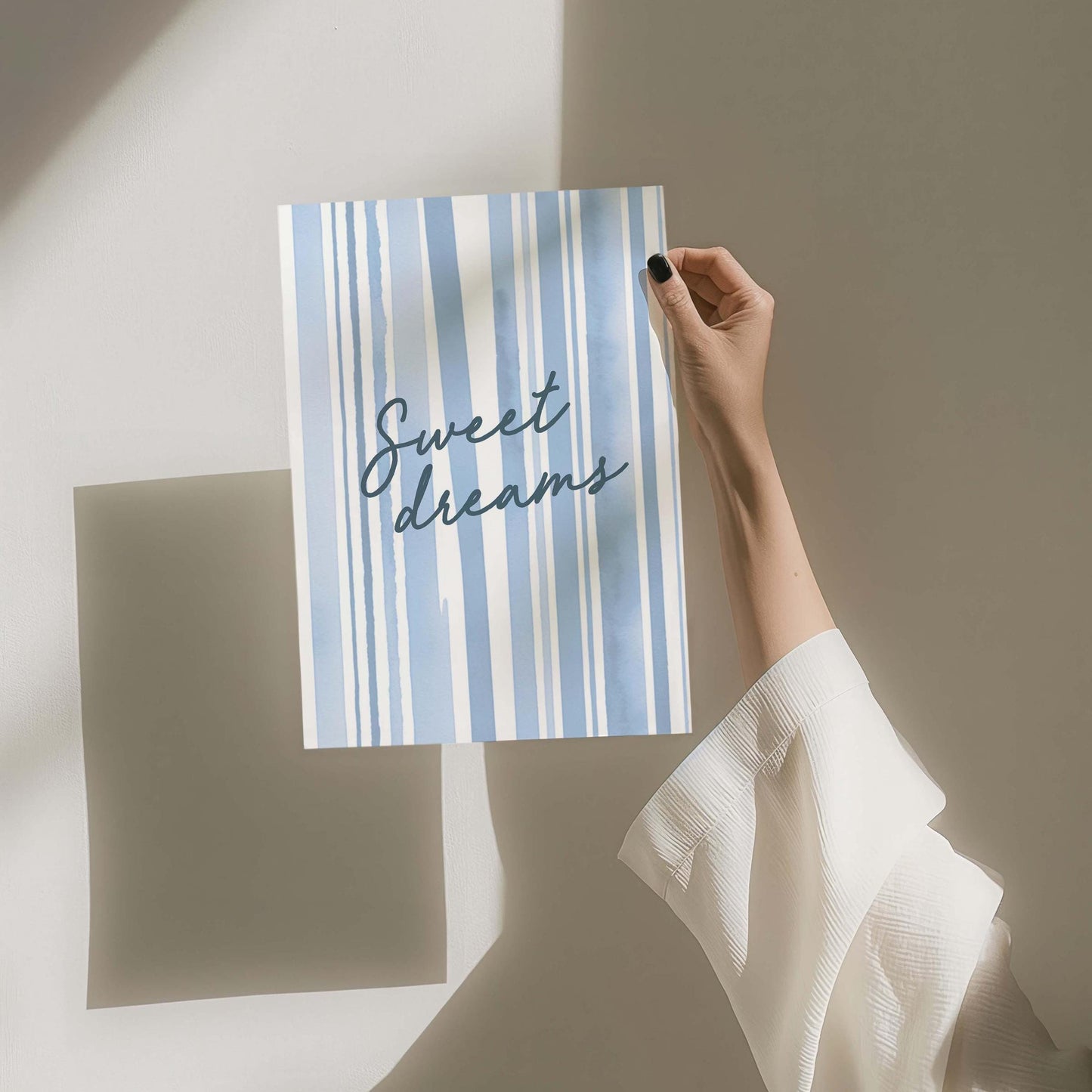 sweet dreams blue and white striped bedroom wall print