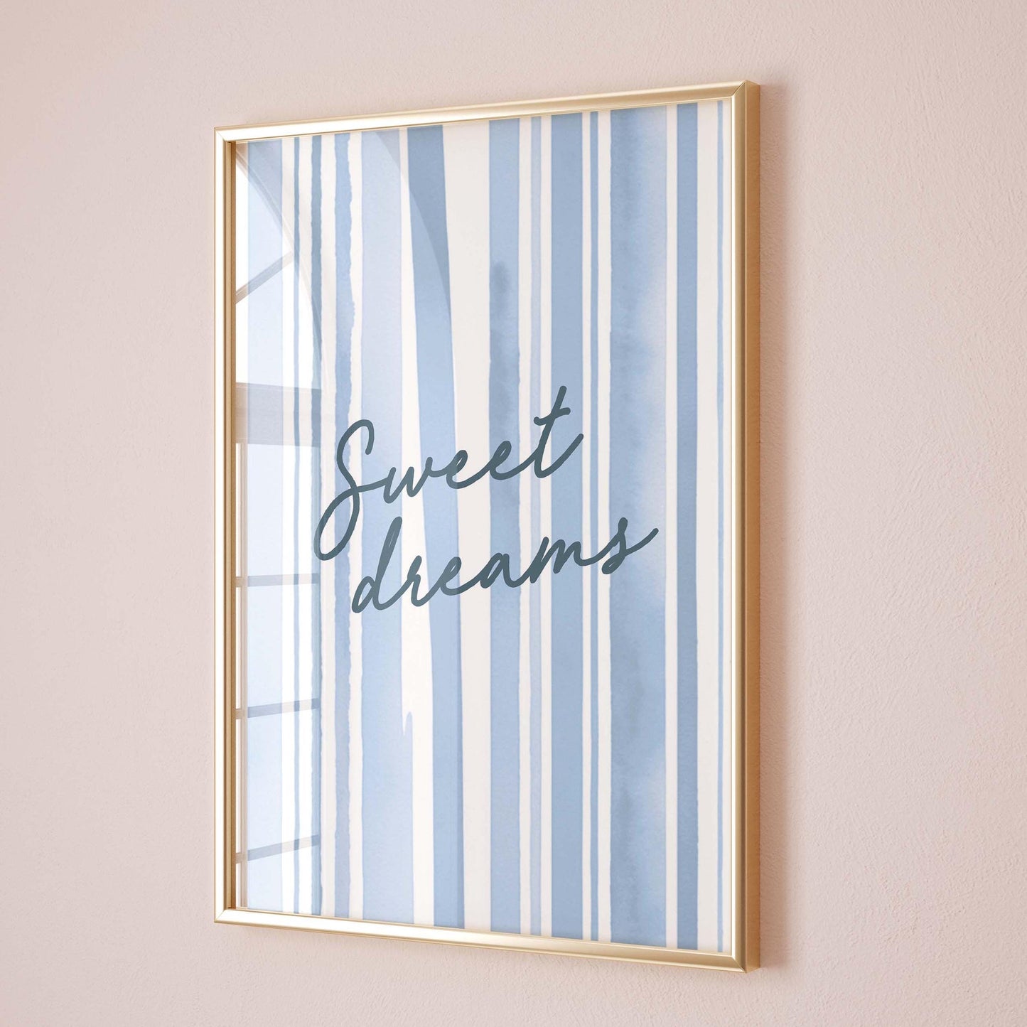 sweet dreams blue and white striped bedroom wall print