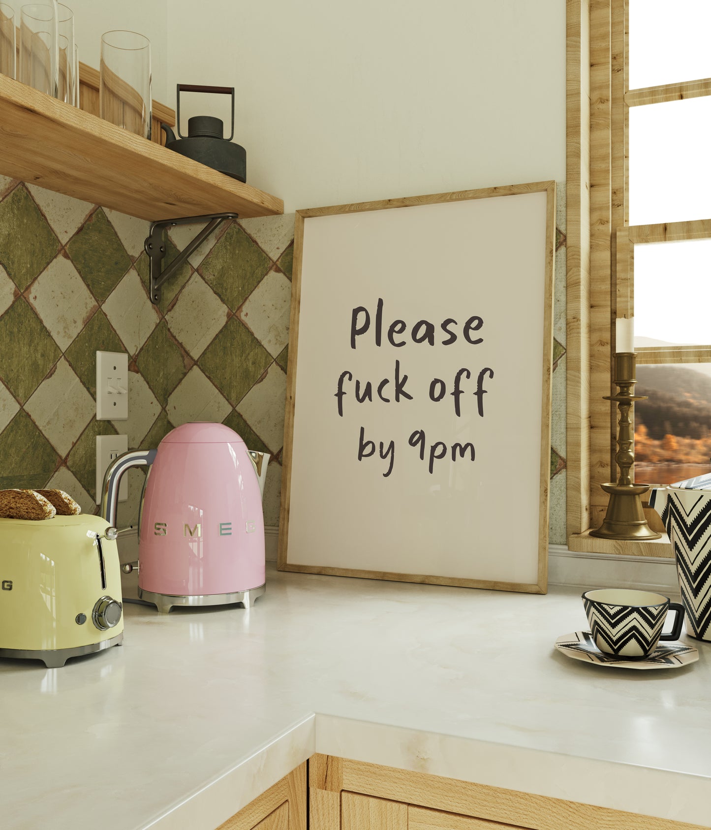 Please Fuck Off By 9pm Wall Print, Unframed Card Art Print, Cream and Black