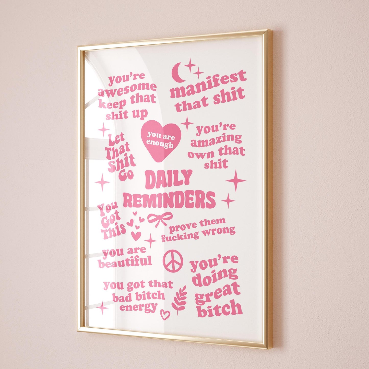 Daily Affirmation Reminder Pink Wall Art