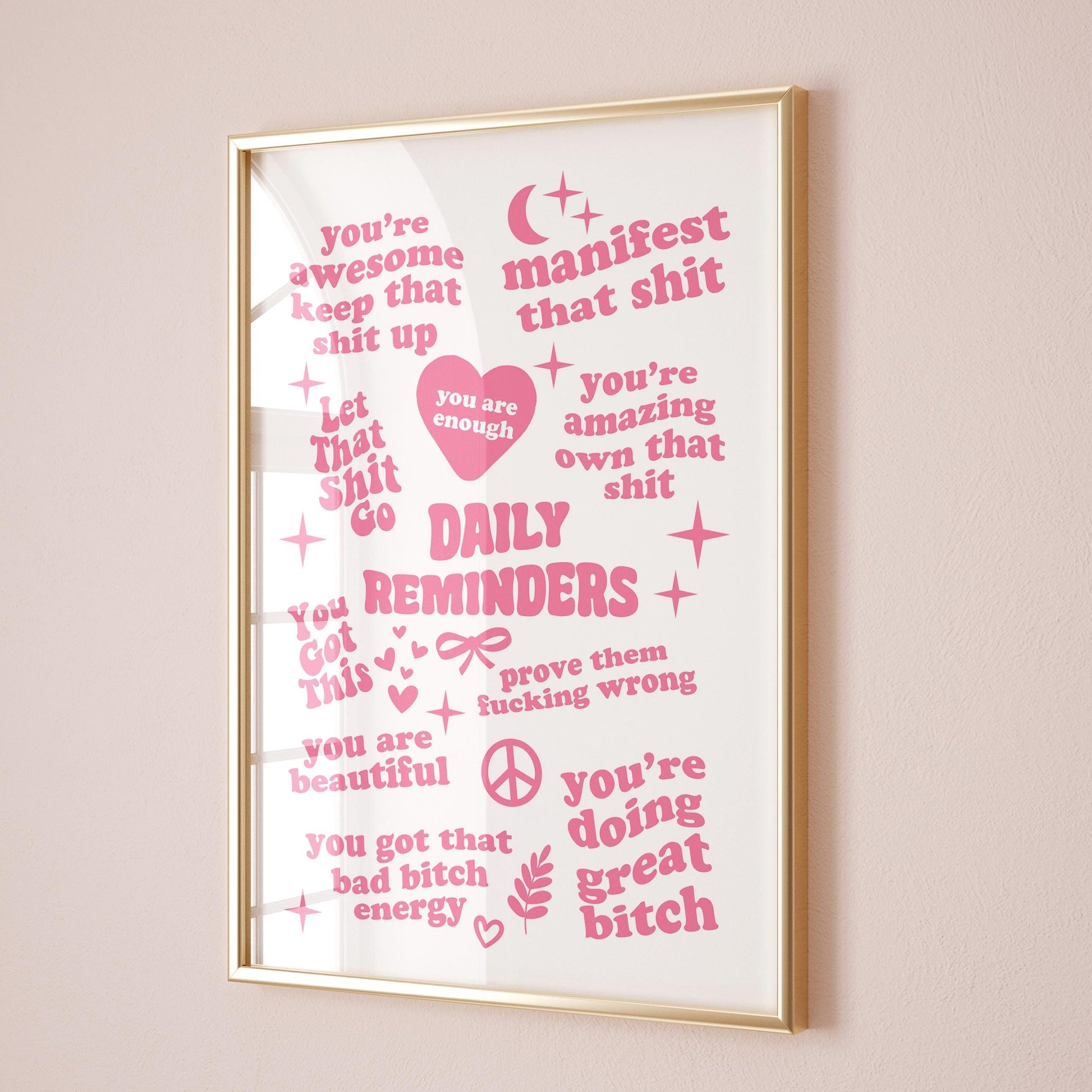 Daily Affirmation Reminder Pink Wall Art