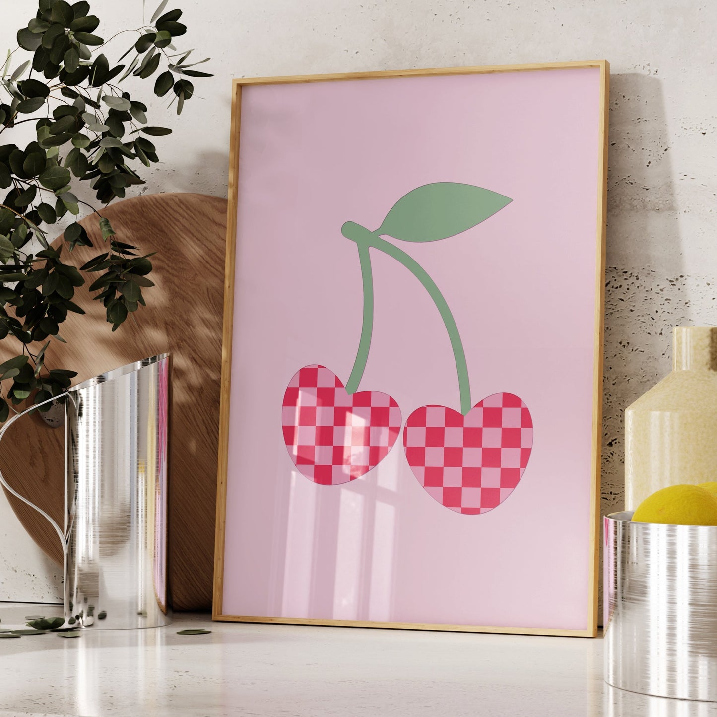 Checkered Cherries Wall Art, Unframed Card Art Print