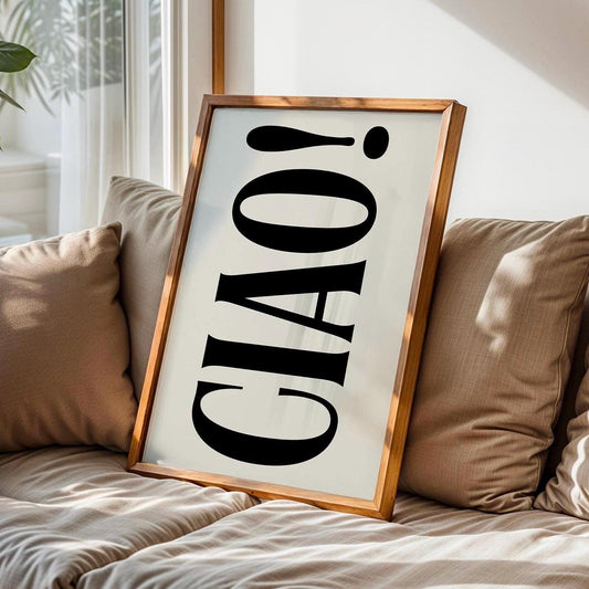 Ciao Poster, Modern Minimalism Retro Style Black and Beige Italian Wall Print Ciao Quote, Typography Poster, Cool Quirky Wall Print