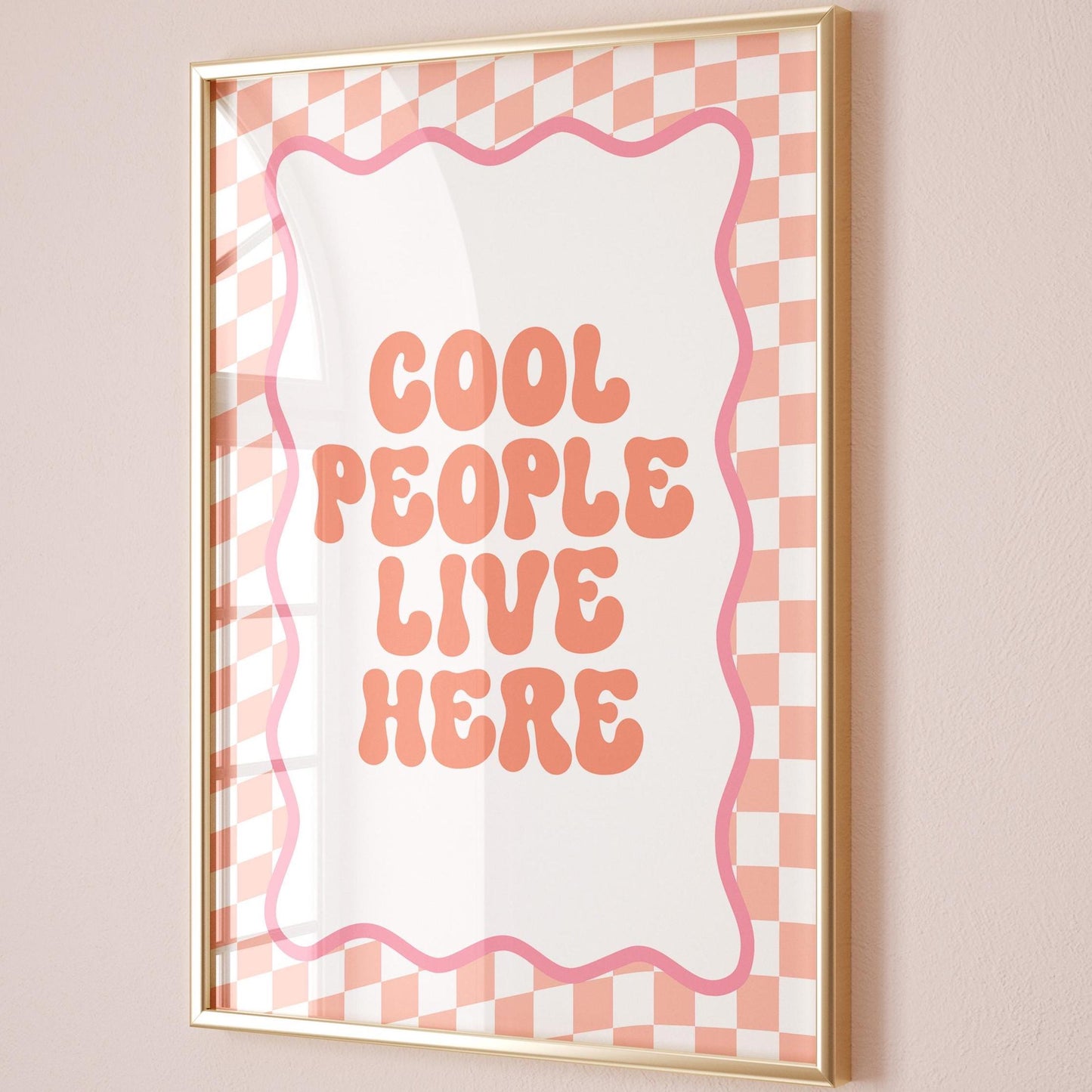 Cool People Live Here Art Print Orange Pink Hallway Wall Print Funky Home Decor